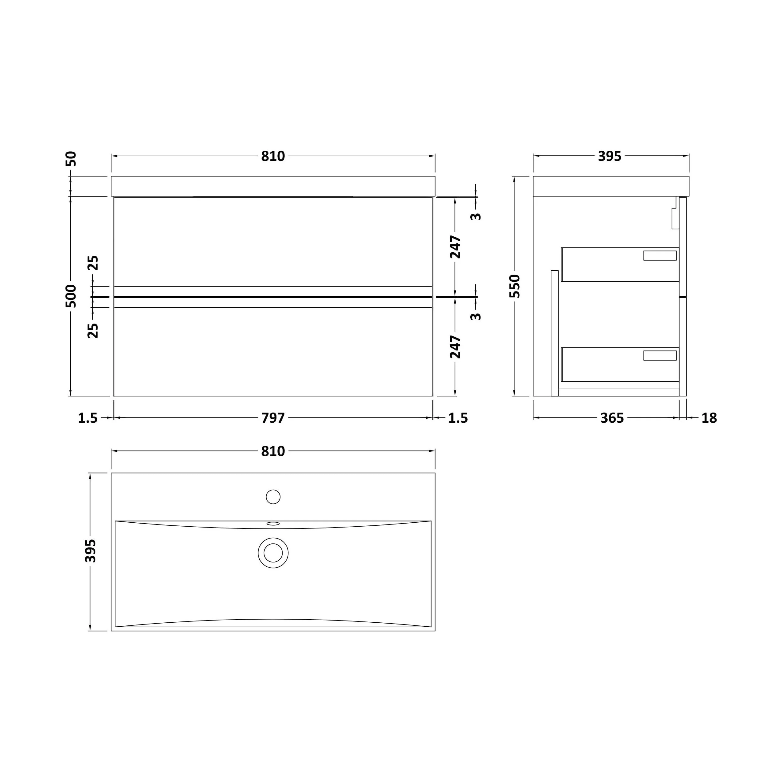 Mavesyn Contemporary 2 Drawer Wall Hung Vanity Unit with Thin Edge Basin, Satin Green, 800mm - Image 2