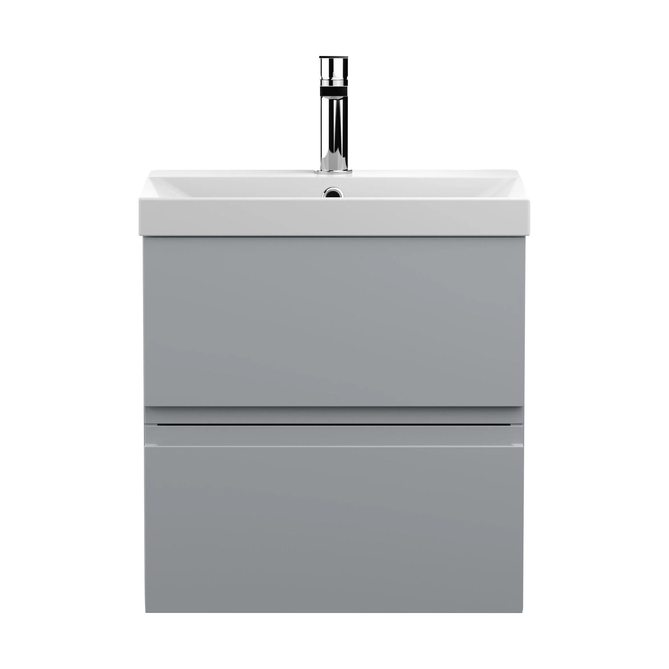 Mavesyn Contemporary 2 Drawer Wall Hung Vanity Unit with Thin Edge Basin, Satin Grey, 500mm