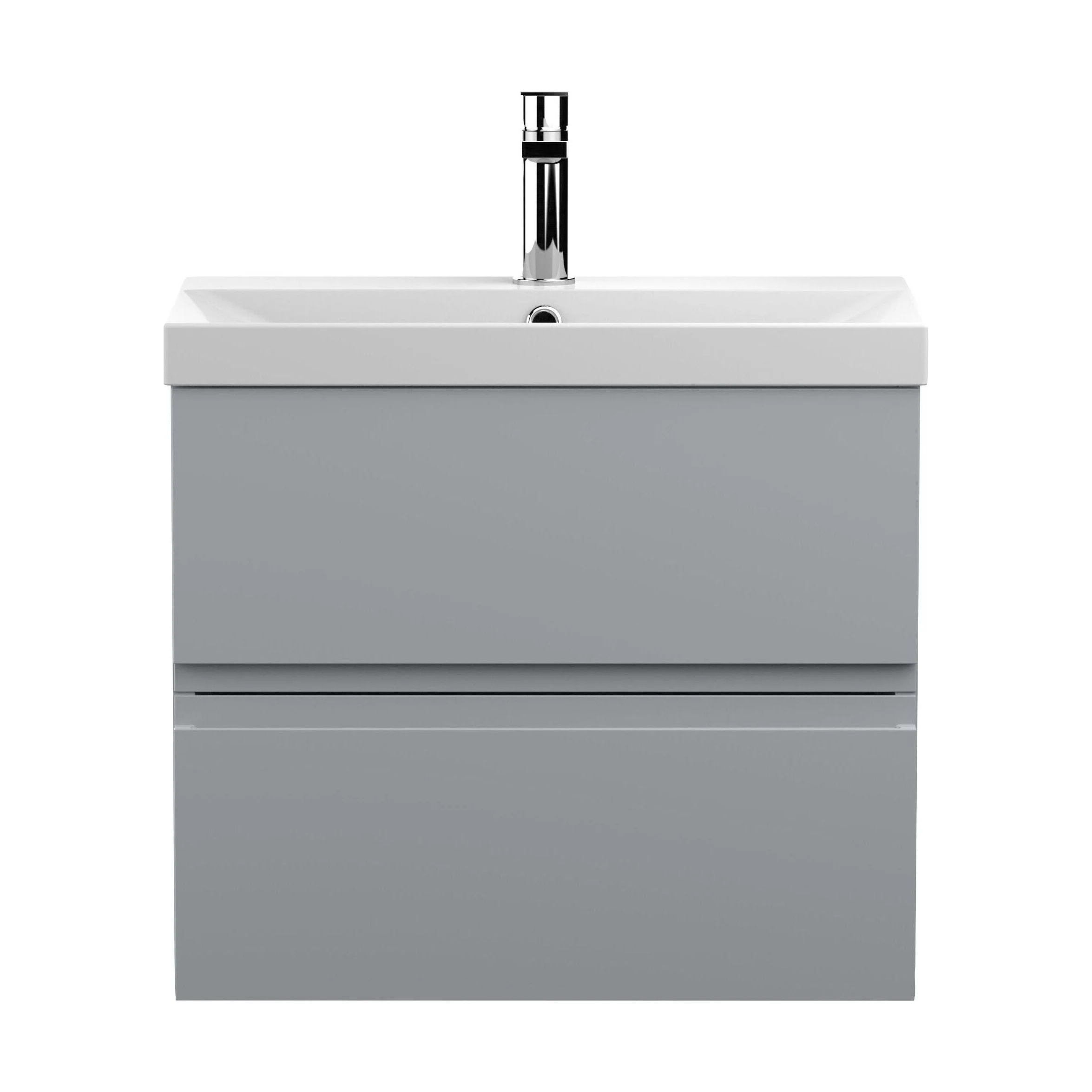 Mavesyn Contemporary 2 Drawer Wall Hung Vanity Unit with Thin Edge Basin, Satin Grey, 600mm