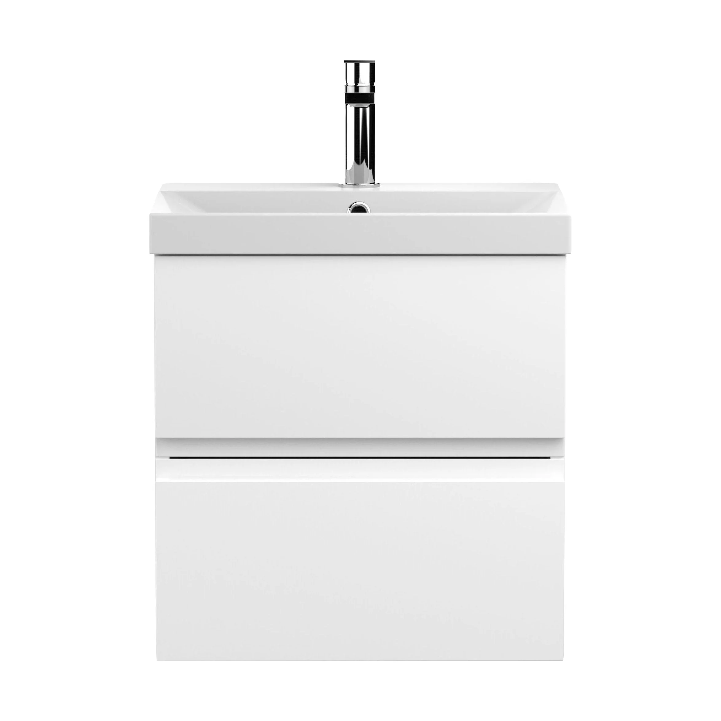 Mavesyn Contemporary 2 Drawer Wall Hung Vanity Unit with Thin Edge Basin, Satin White, 500mm