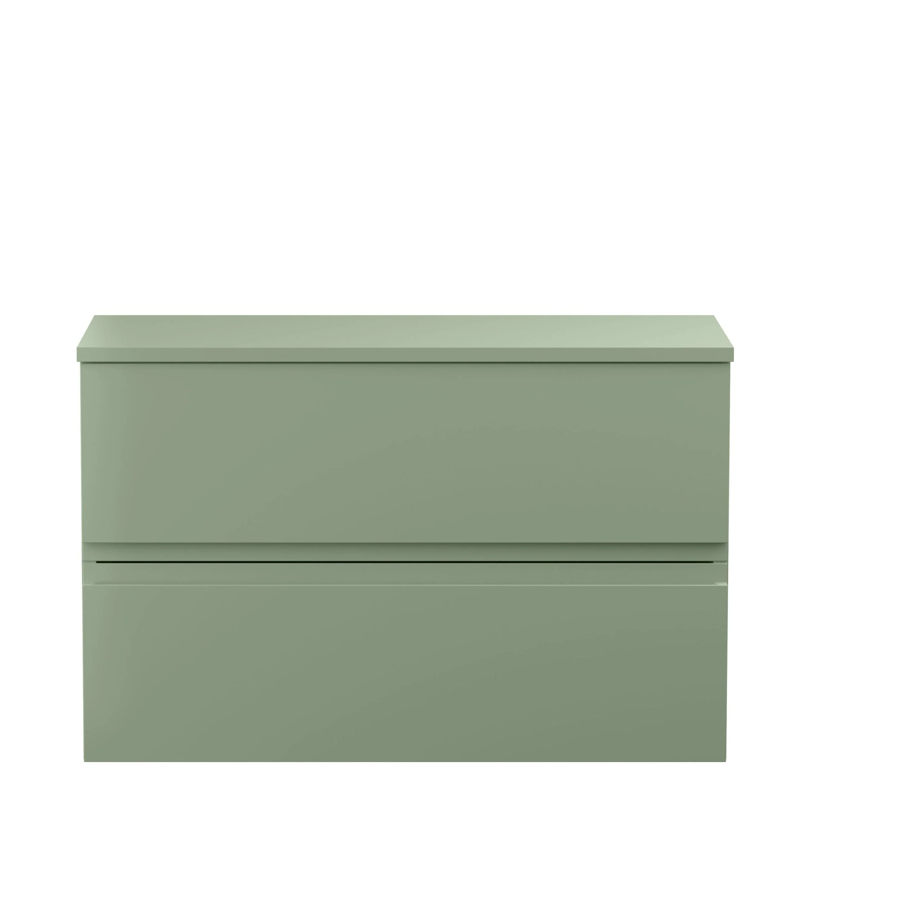 Mavesyn Contemporary 2 Drawer Wall Hung Vanity Unit with Worktop, Satin Green, 800mm