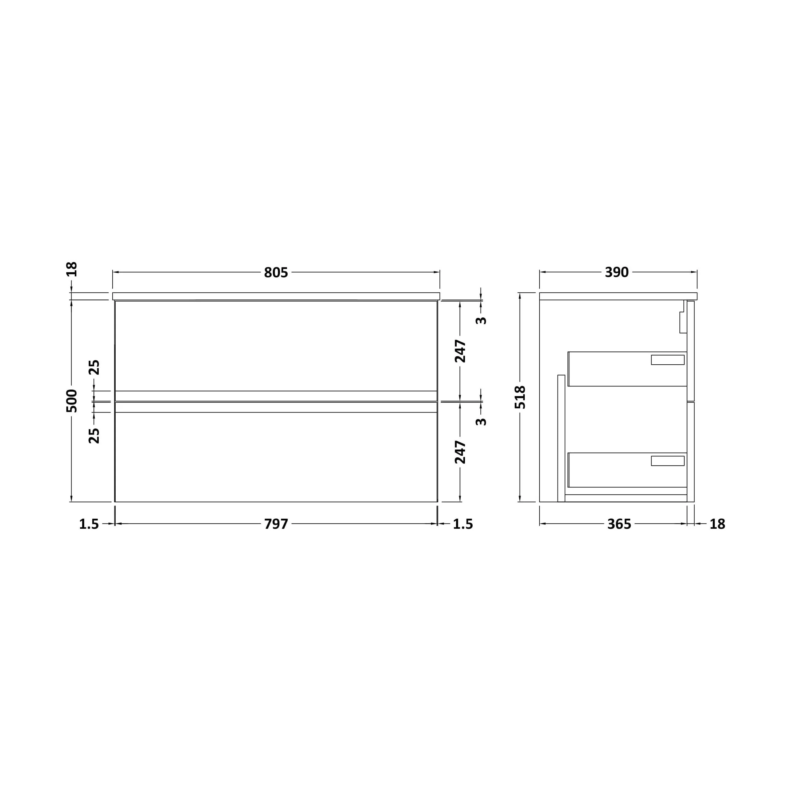 Mavesyn Contemporary 2 Drawer Wall Hung Vanity Unit with Worktop, Satin Green, 800mm - Image 2