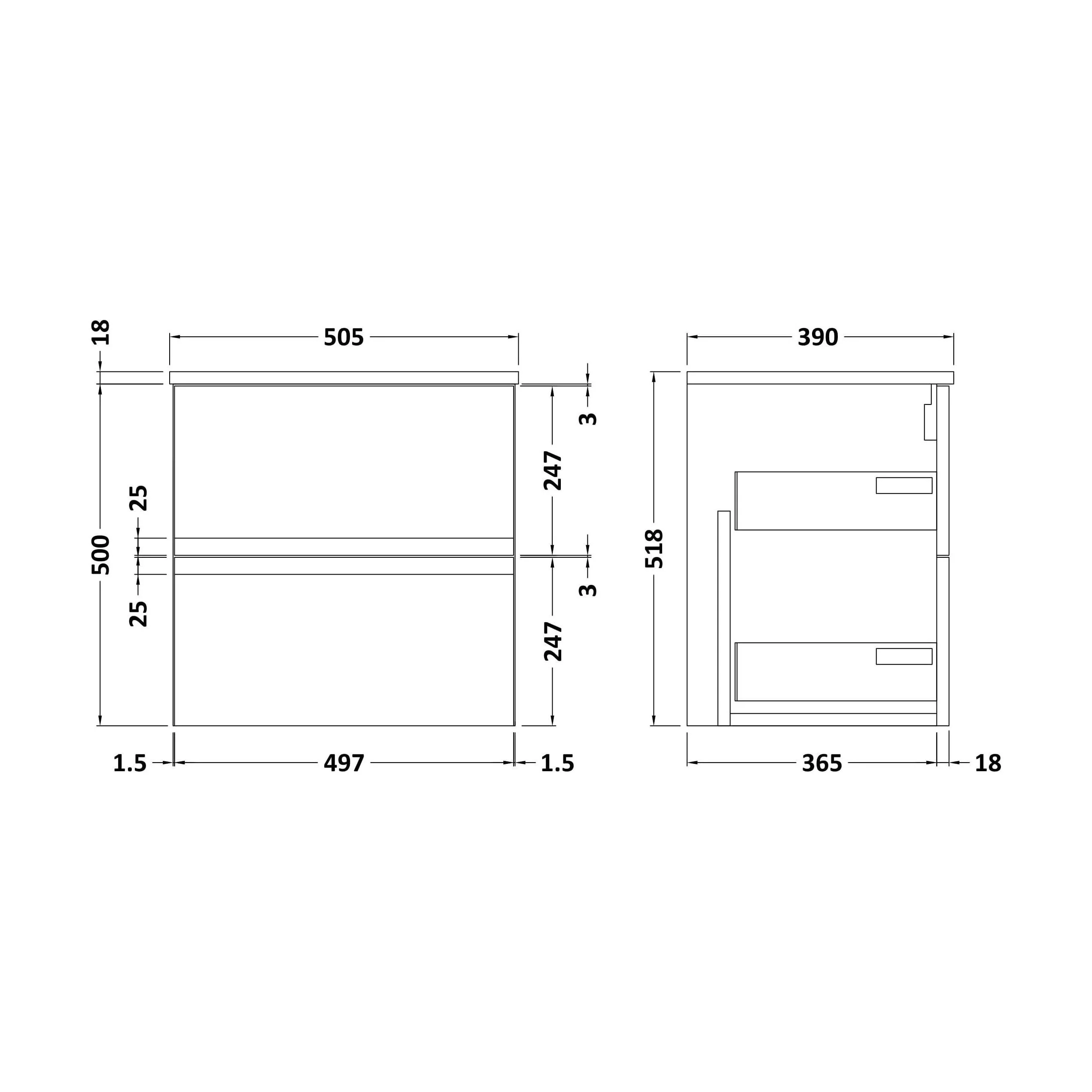 Mavesyn Contemporary 2 Drawer Wall Hung Vanity Unit with Worktop, Satin White, 500mm - Image 2