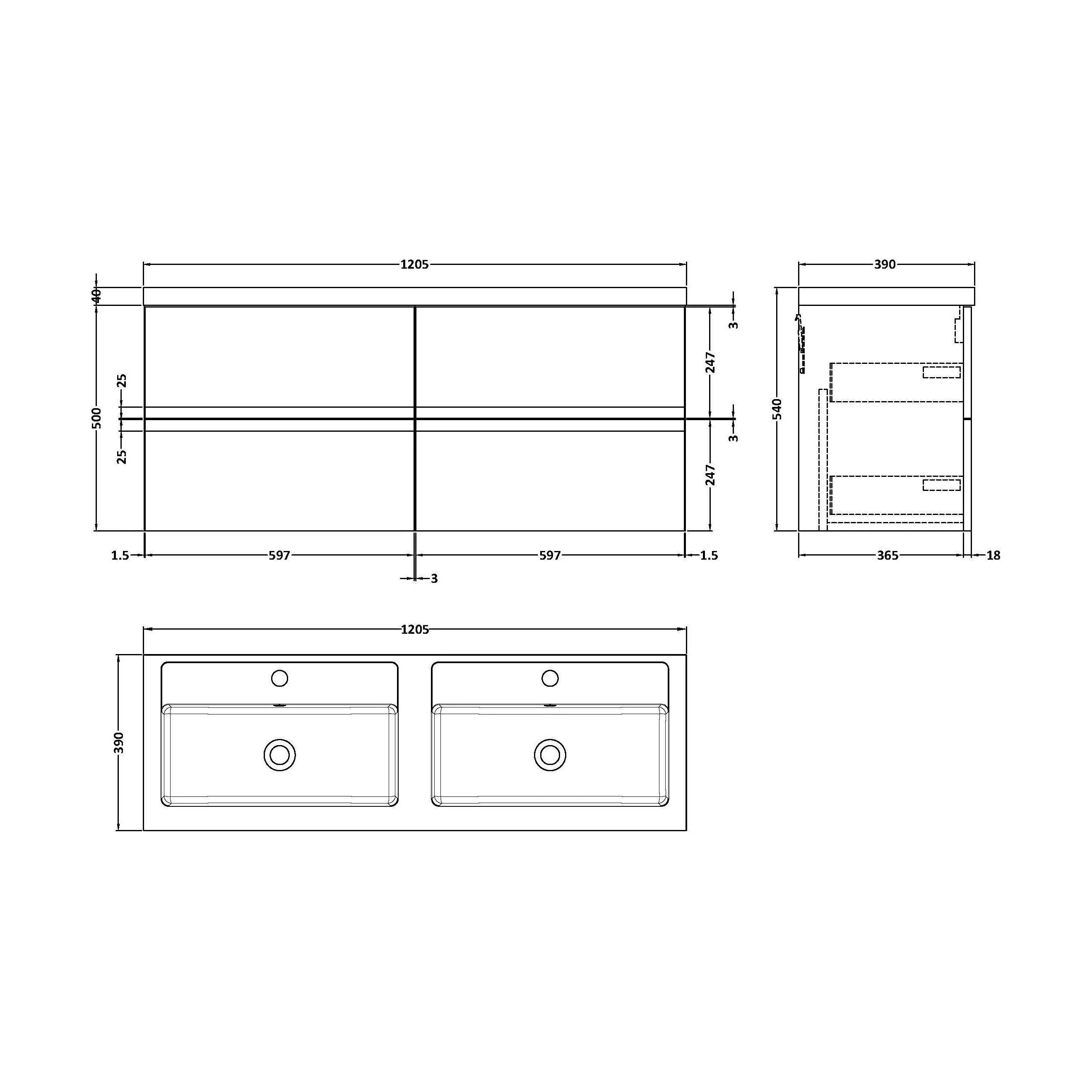 Mavesyn Contemporary 4 Drawer Wall Hung Vanity Unit with Basin, Dark Blue, 1200mm - Image 2