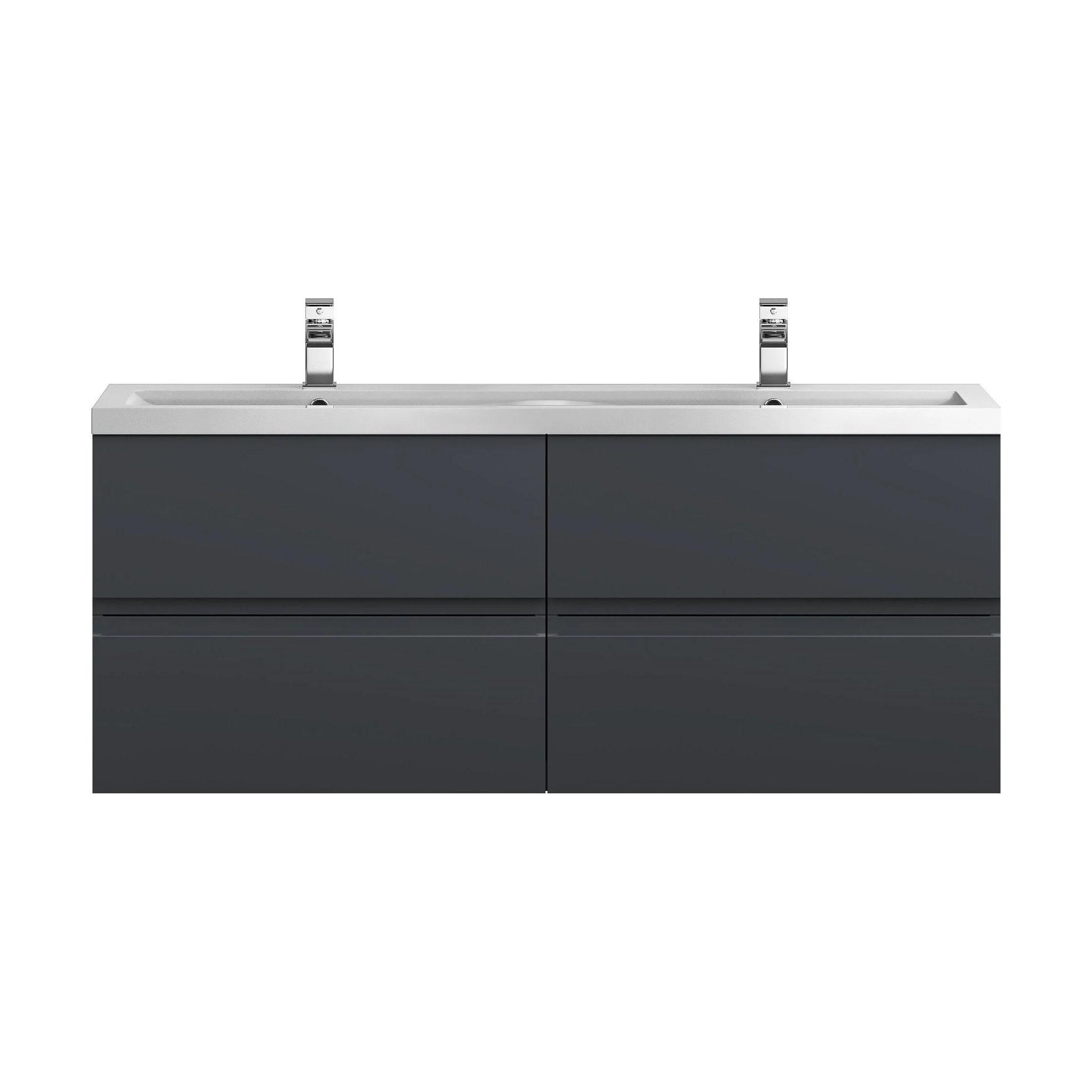 Mavesyn Contemporary 4 Drawer Wall Hung Vanity Unit with Basin, Dark Grey, 1200mm