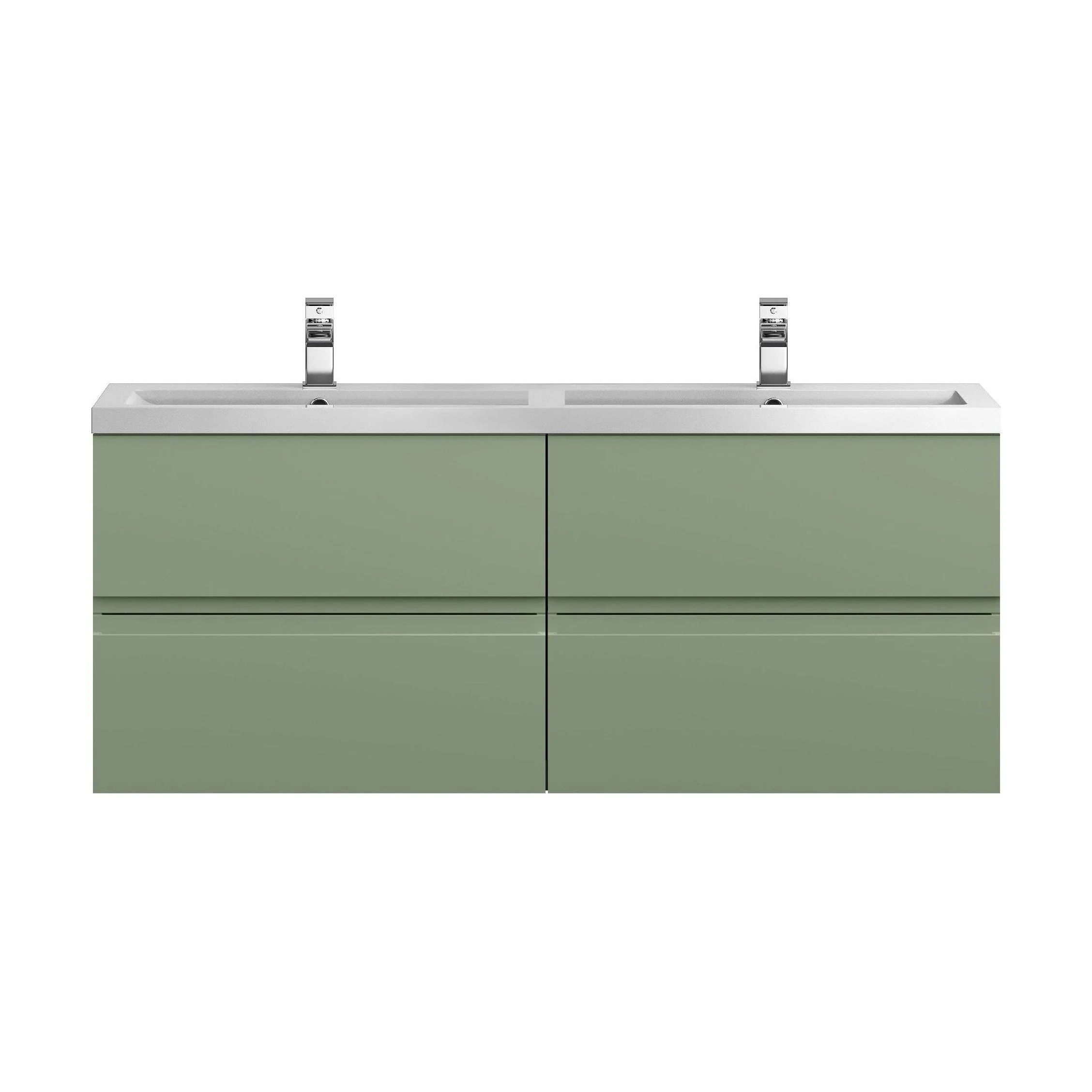 Mavesyn Contemporary 4 Drawer Wall Hung Vanity Unit with Basin, Satin Green, 1200mm