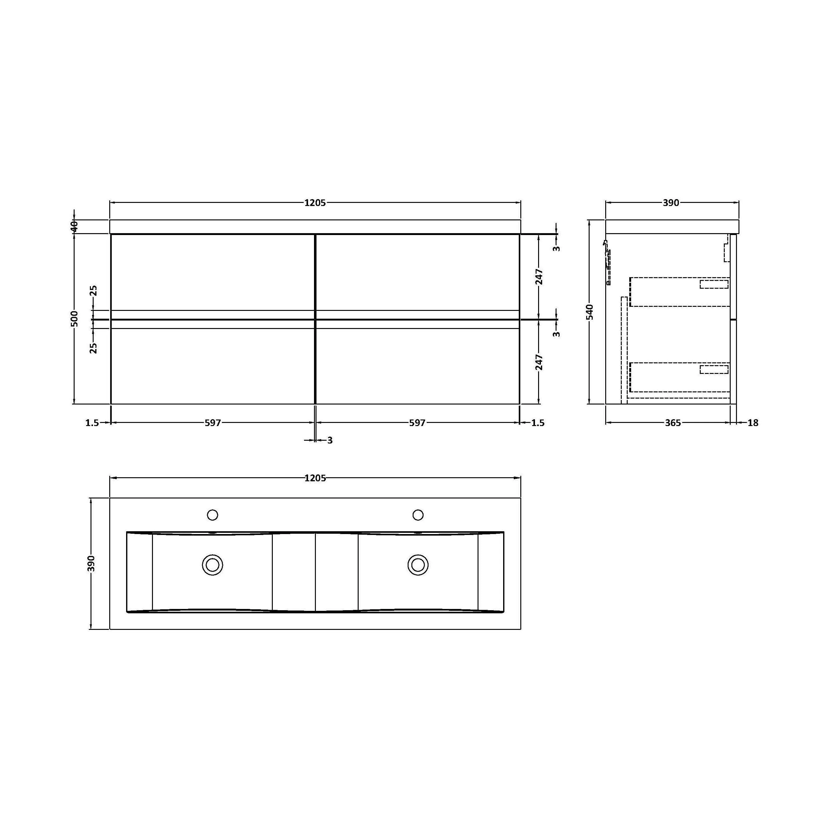 Mavesyn Contemporary 4 Drawer Wall Hung Vanity Unit with Basin, Satin White, 1200mm - Image 2