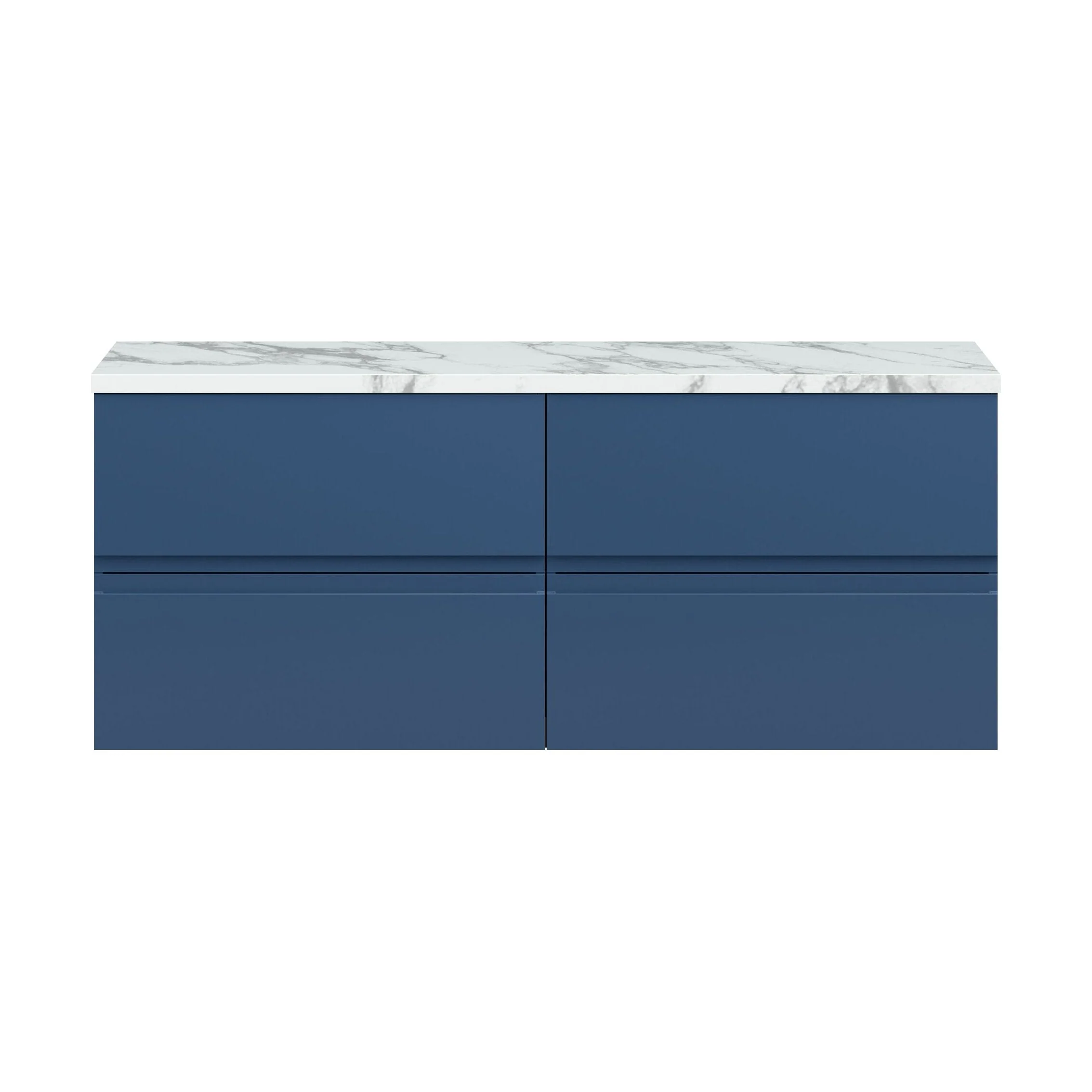 Mavesyn Contemporary 4 Drawer Wall Hung Vanity Unit with Laminate Worktop, Dark Blue, 1200mm