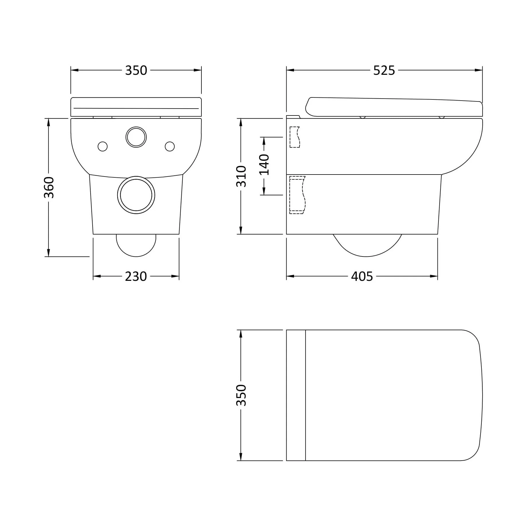 Meaford Contemporary Square Wall Hung Toilet Pan and Soft Close Seat, 420 x 350 x 525mm - Image 6