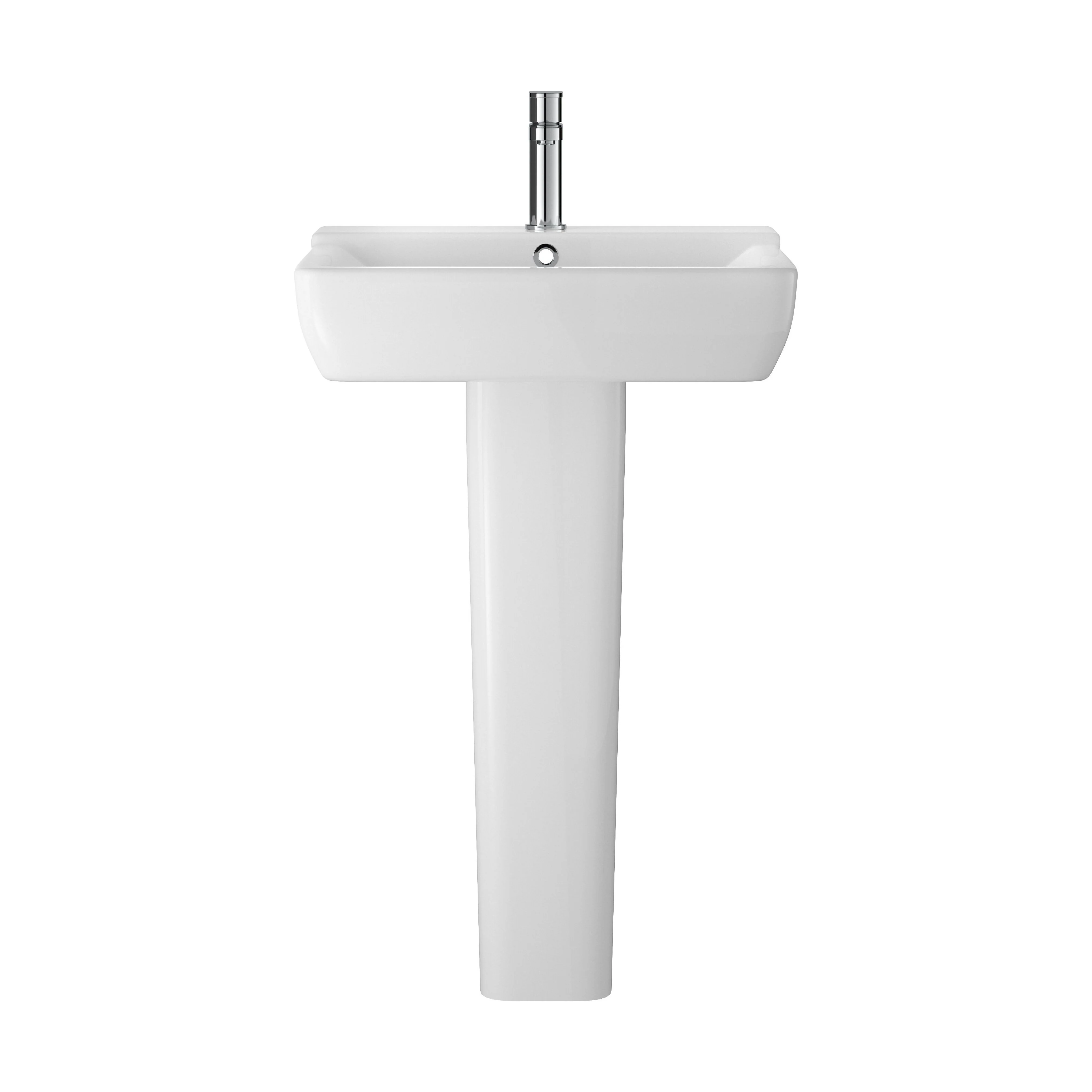 Meaford Square 1 Tap Hole Ceramic Basin & Full Pedestal, 820 x 550 x 420mm
