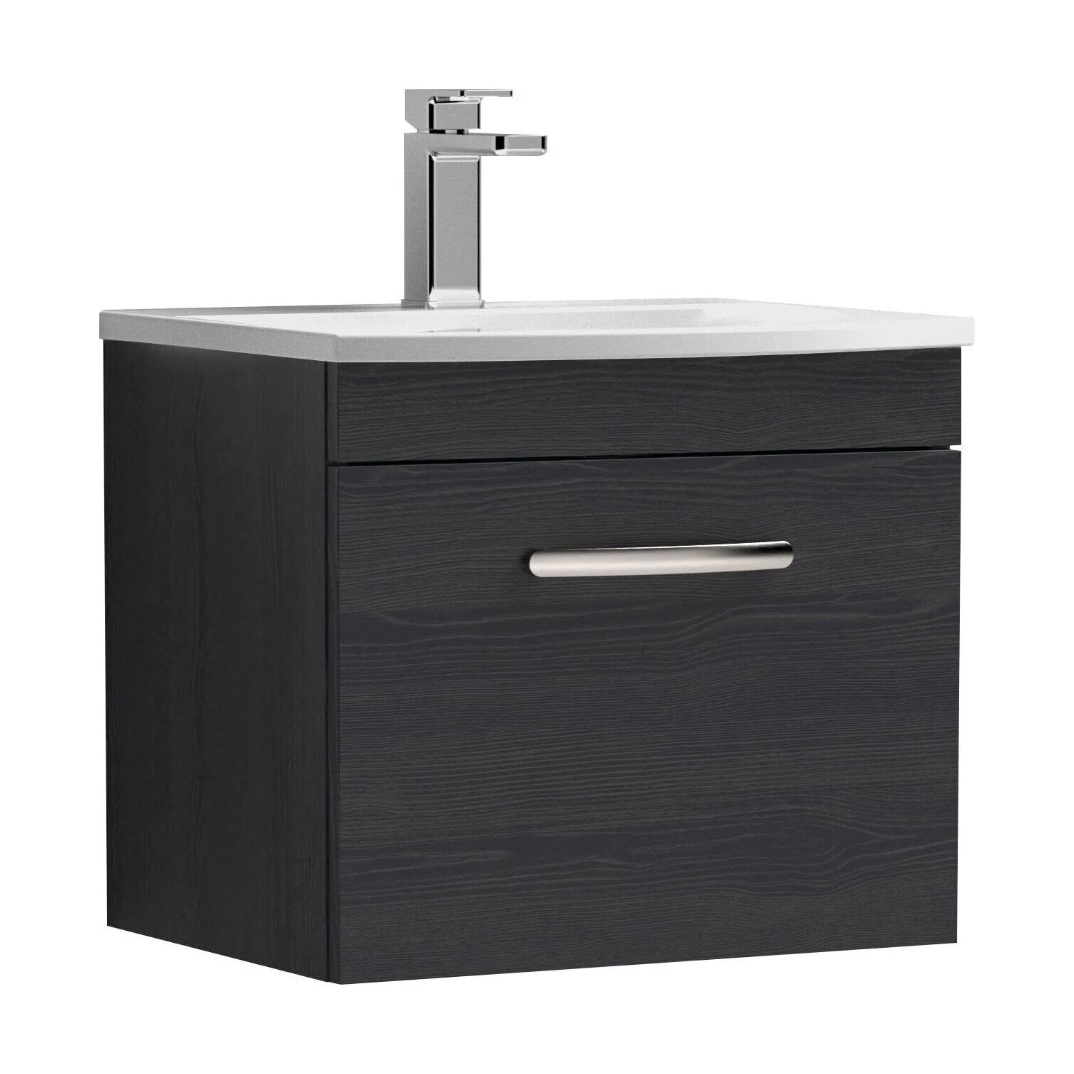Millwich Contemporary 1 Drawer Wall Hung Vanity Unit with Curved Basin, Charcoal Black, 500mm