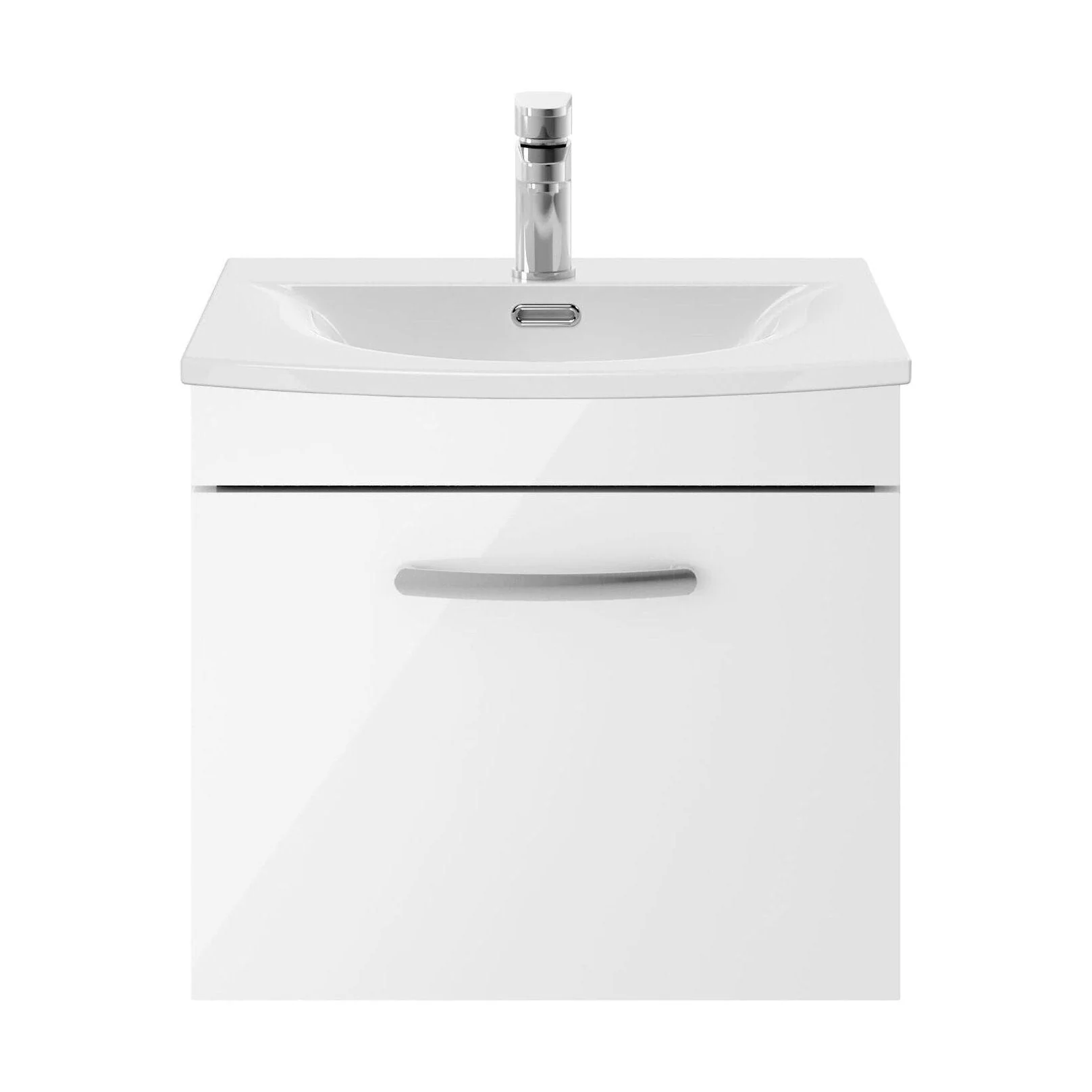 Millwich Contemporary 1 Drawer Wall Hung Vanity Unit with Curved Basin, Gloss White, 500mm