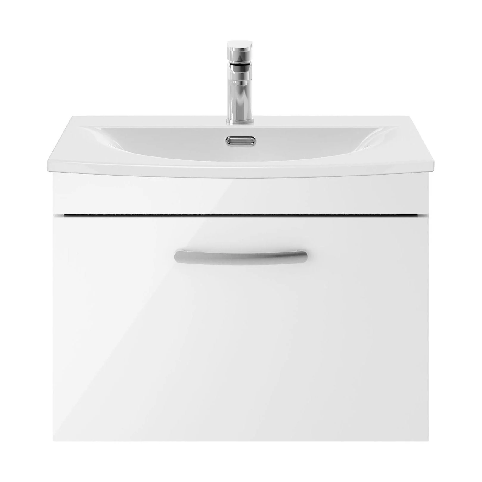 Millwich Contemporary 1 Drawer Wall Hung Vanity Unit with Curved Basin, Gloss White, 600mm