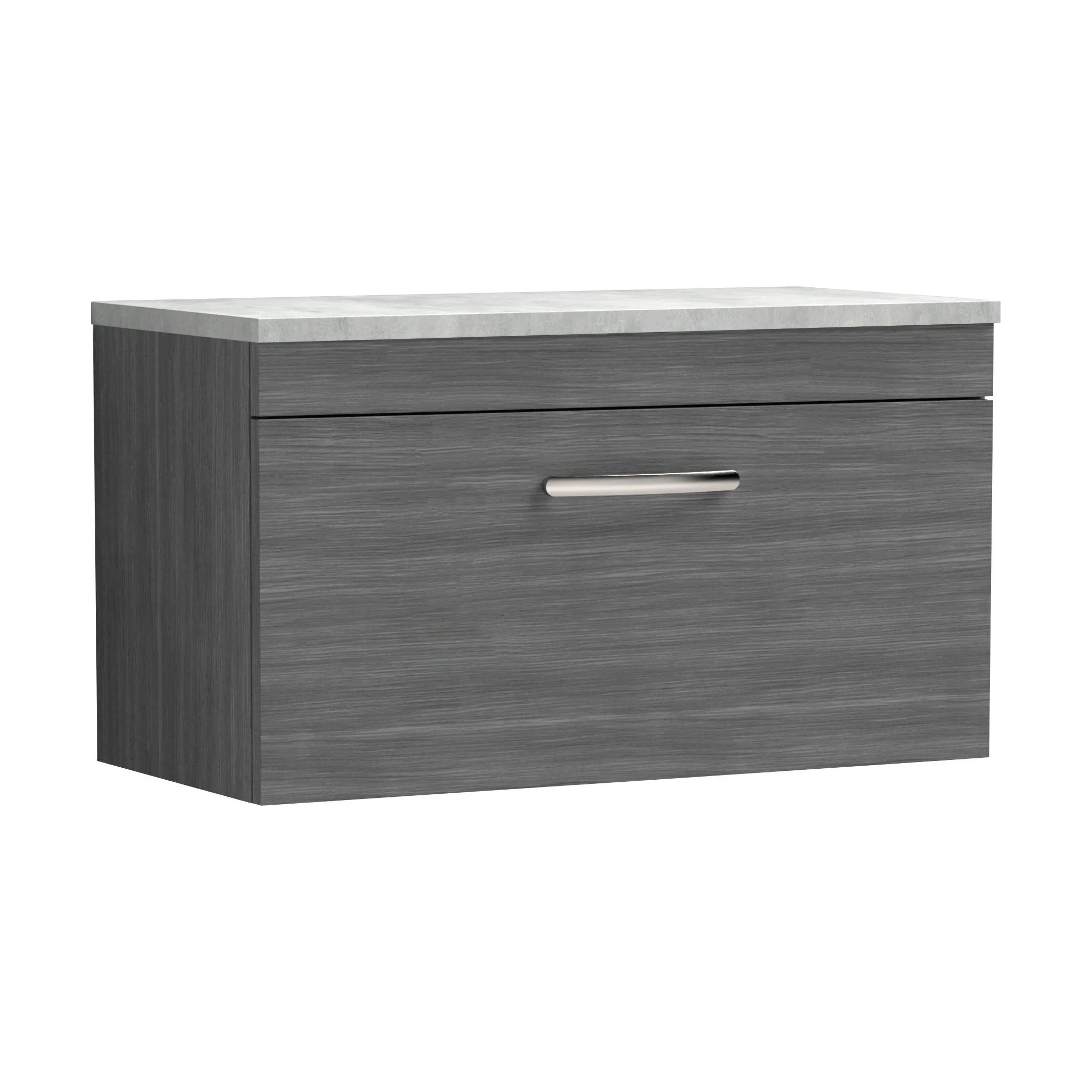Millwich Contemporary 1 Drawer Wall Hung Vanity Unit with Laminate Black Galaxy Granite Worktop, 800mm