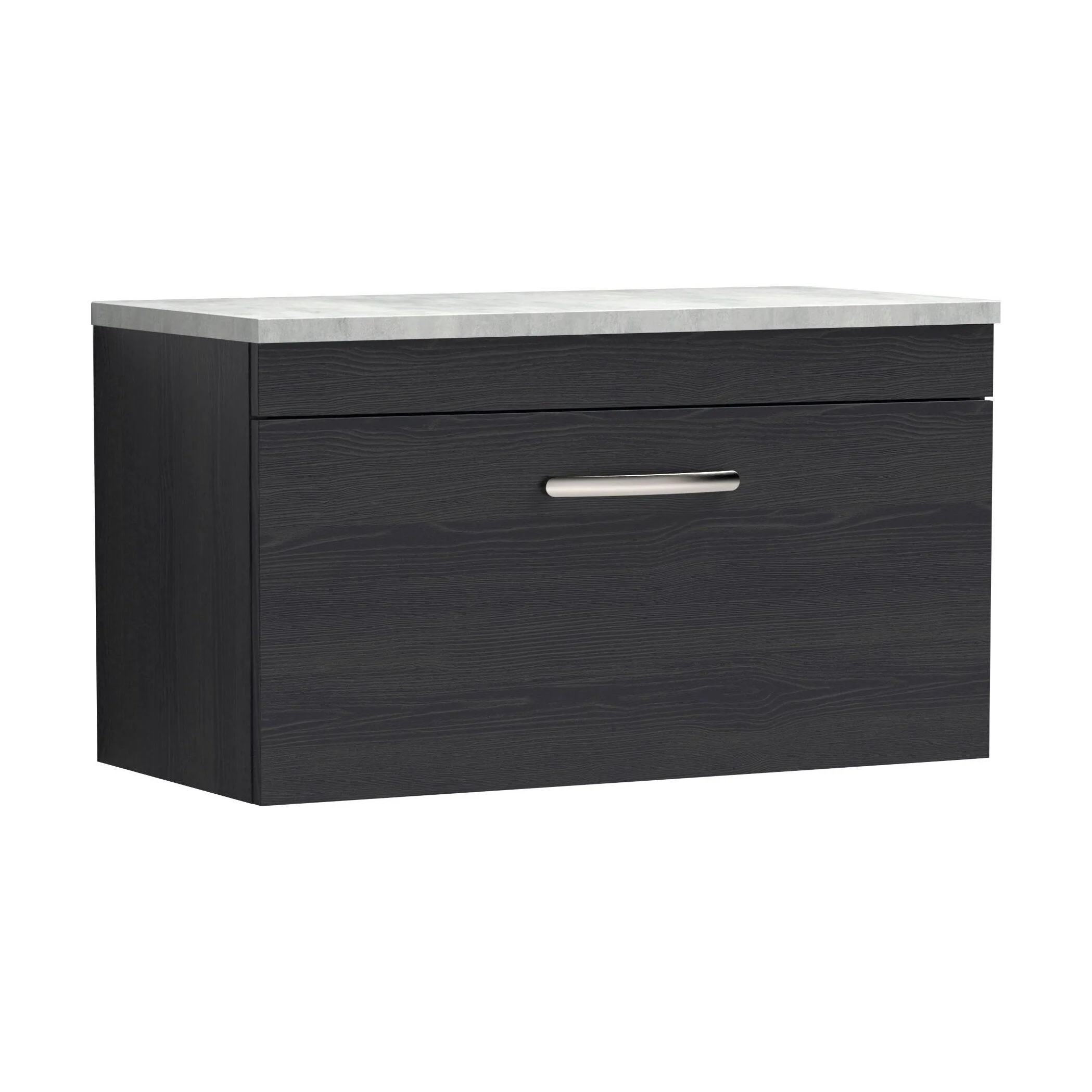 Millwich Contemporary 1 Drawer Wall Hung Vanity Unit with Laminate Black Galaxy Granite Worktop, Charcoal Black, 800mm