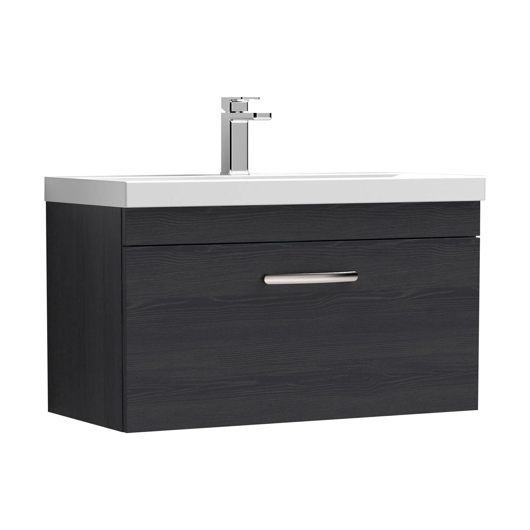 Millwich Contemporary 1 Drawer Wall Hung Vanity Unit with Thin Edge Basin, Charcoal Black, 800mm