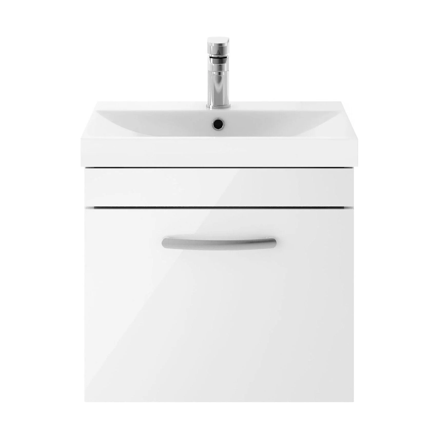 Millwich Contemporary 1 Drawer Wall Hung Vanity Unit with Thin Edge Basin, Gloss White, 500mm