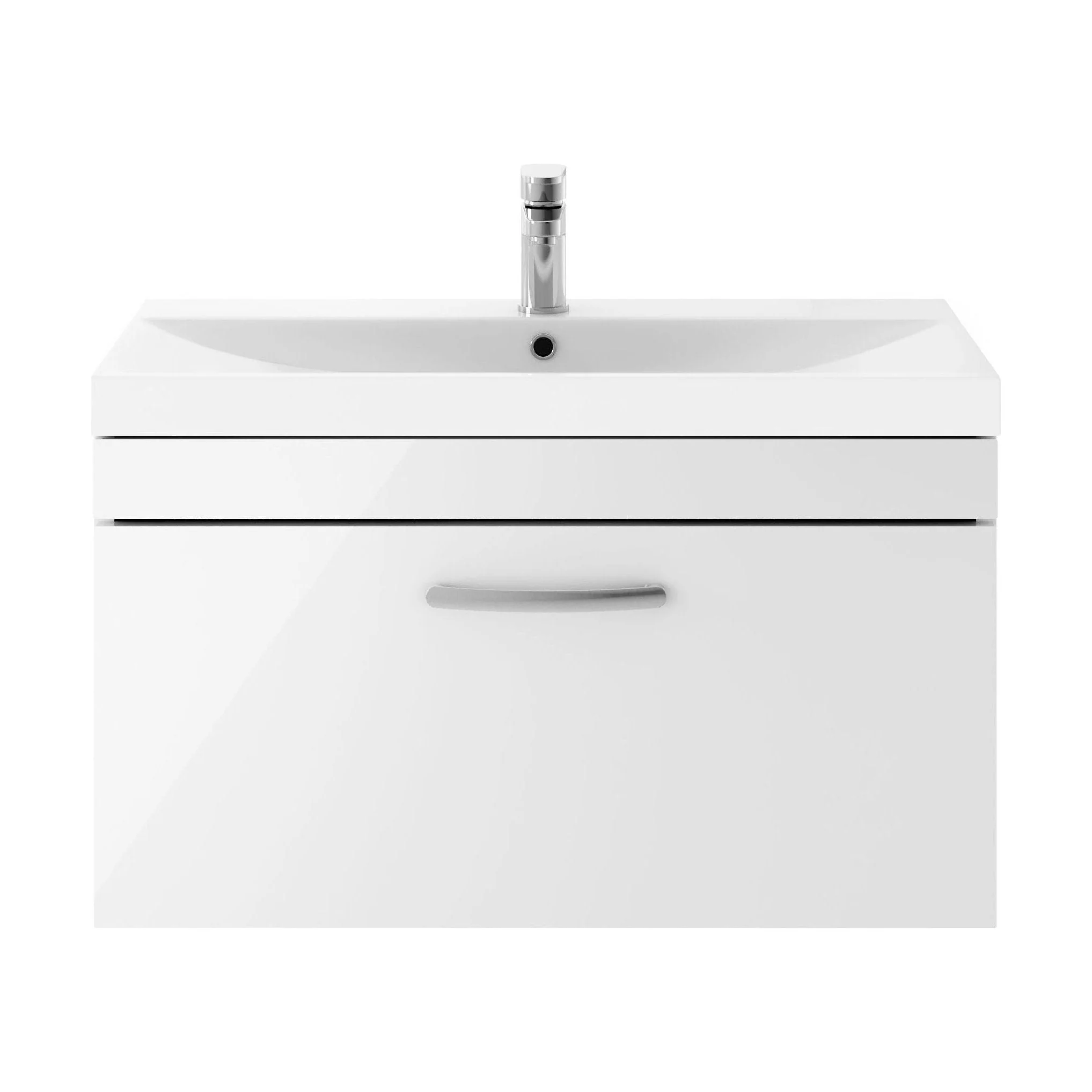 Millwich Contemporary 1 Drawer Wall Hung Vanity Unit with Thin Edge Basin, Gloss White, 800mm