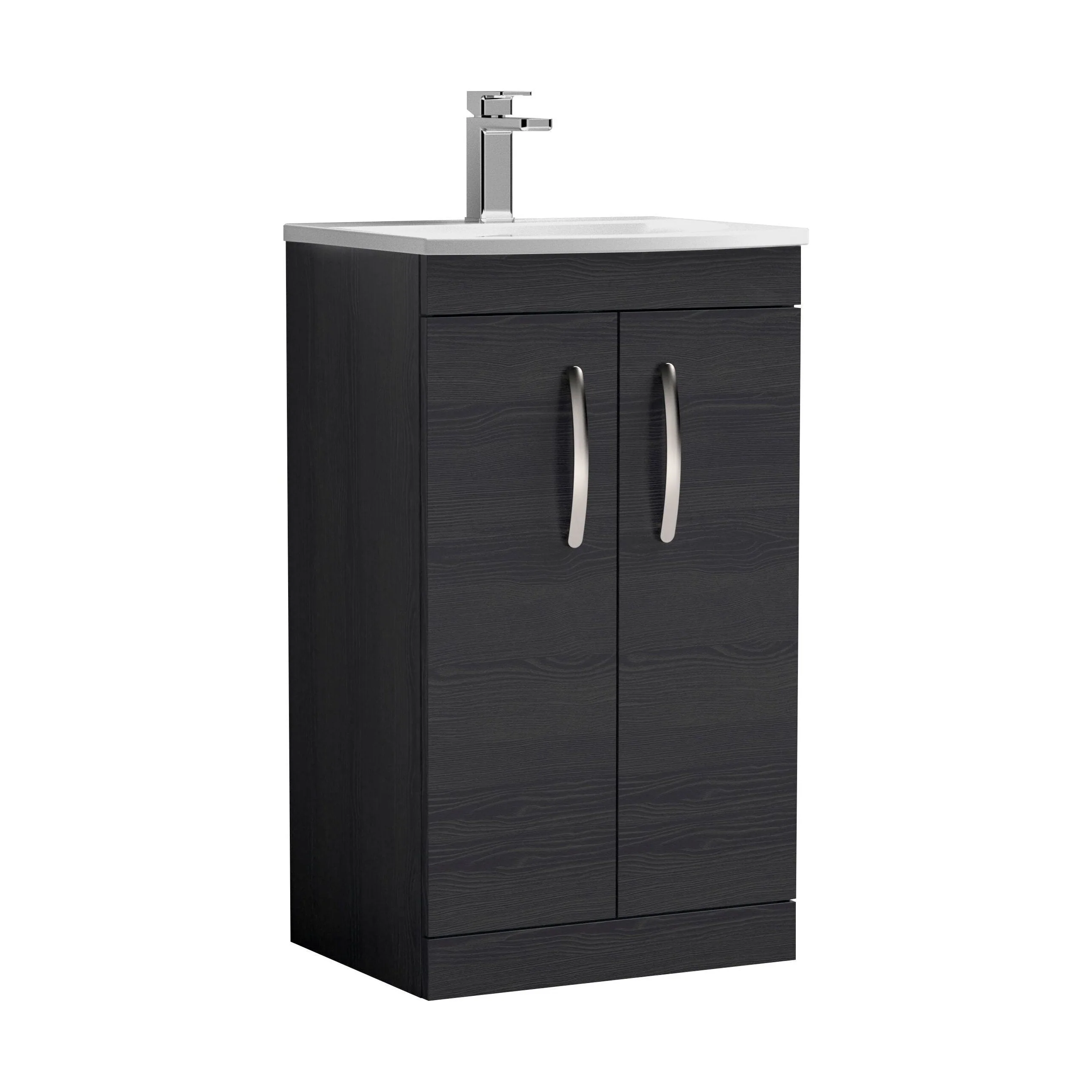 Millwich Contemporary 2 Door Floor Standing Vanity Unit with Curved Basin, Charcoal Black, 500mm