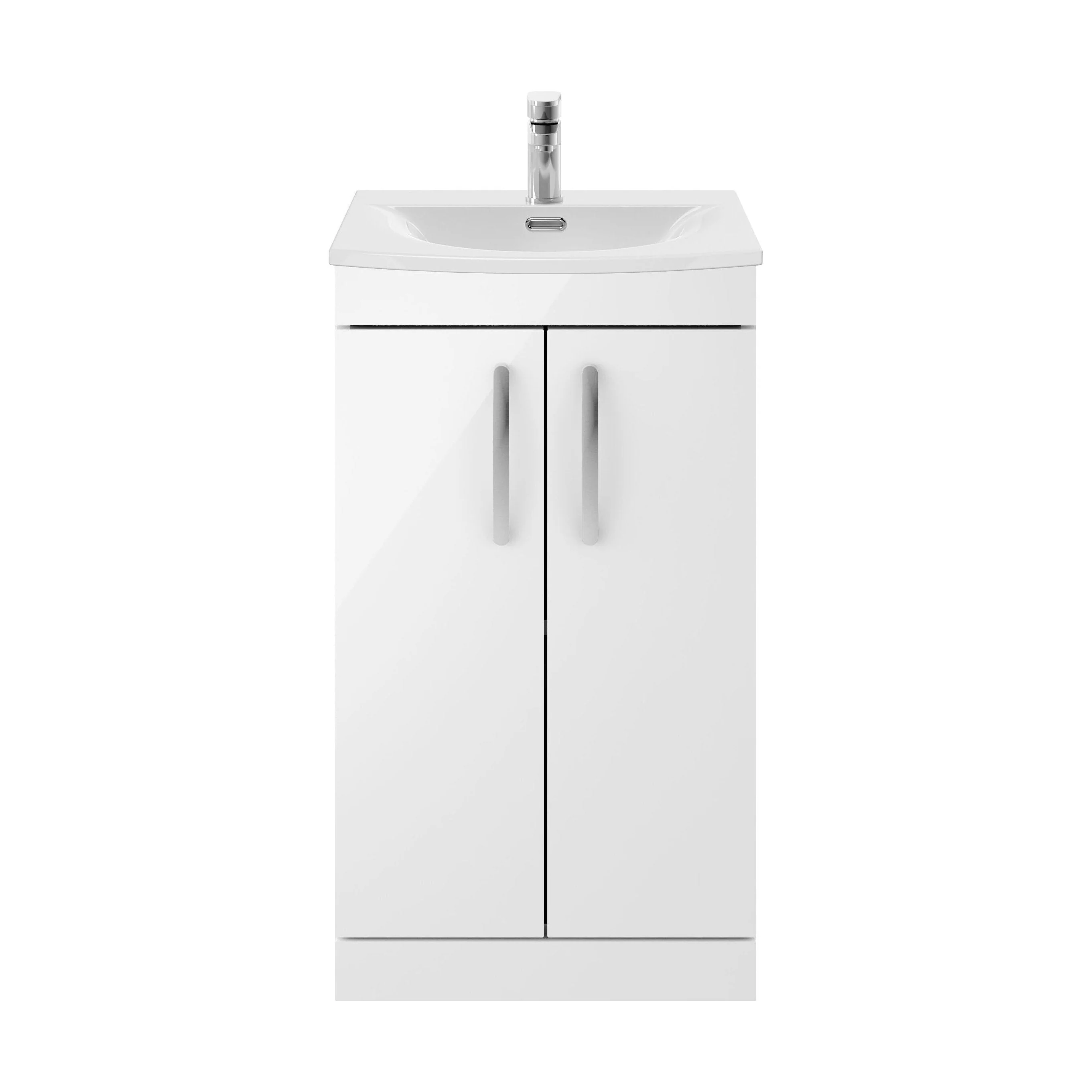 Millwich Contemporary 2 Door Floor Standing Vanity Unit with Curved Basin, Gloss White, 500mm
