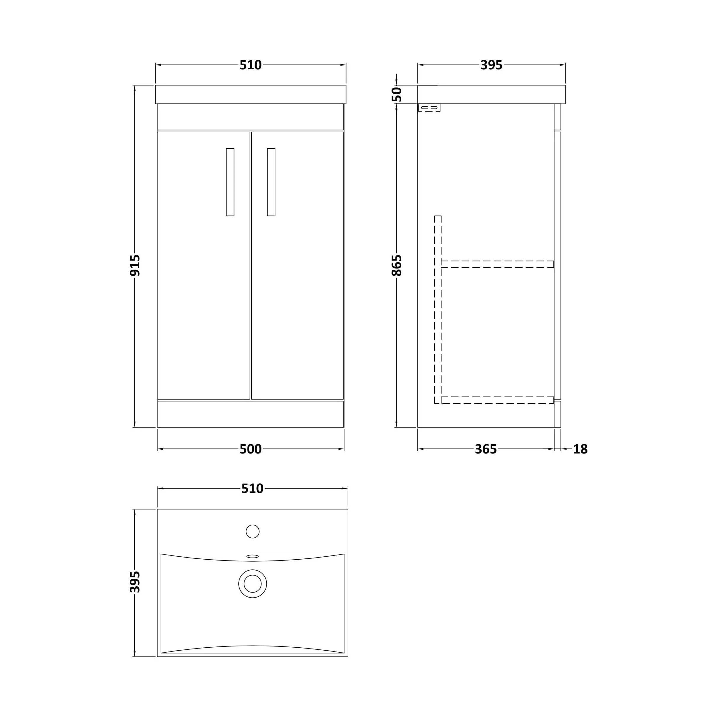 Millwich Contemporary 2 Door Floor Standing Vanity Unit with Thin Edge Basin, Anthracite Woodgrain, 500mm - Image 2