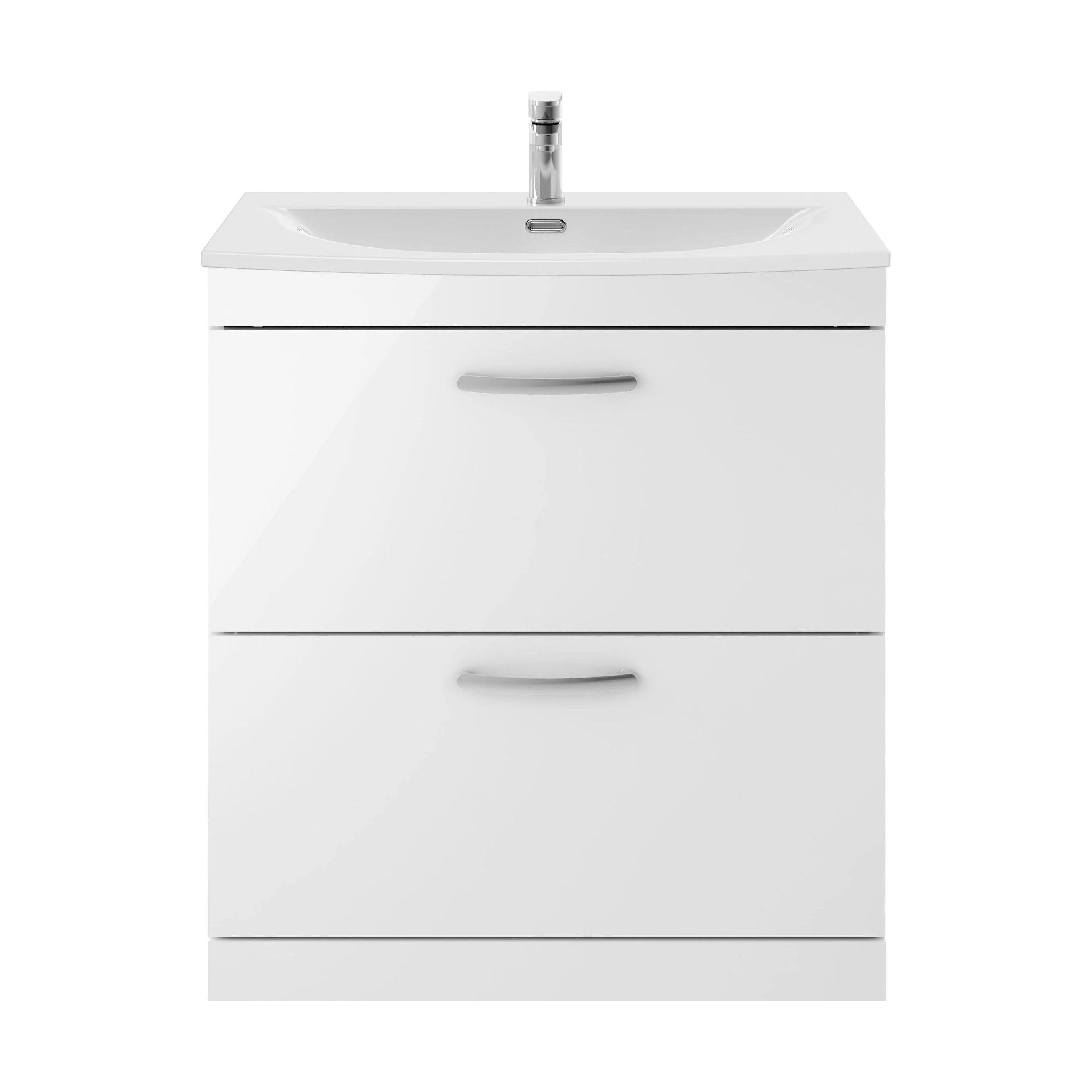 Millwich Contemporary 2 Drawer Floor Standing Vanity Unit with Curved Basin, Gloss White, 800mm