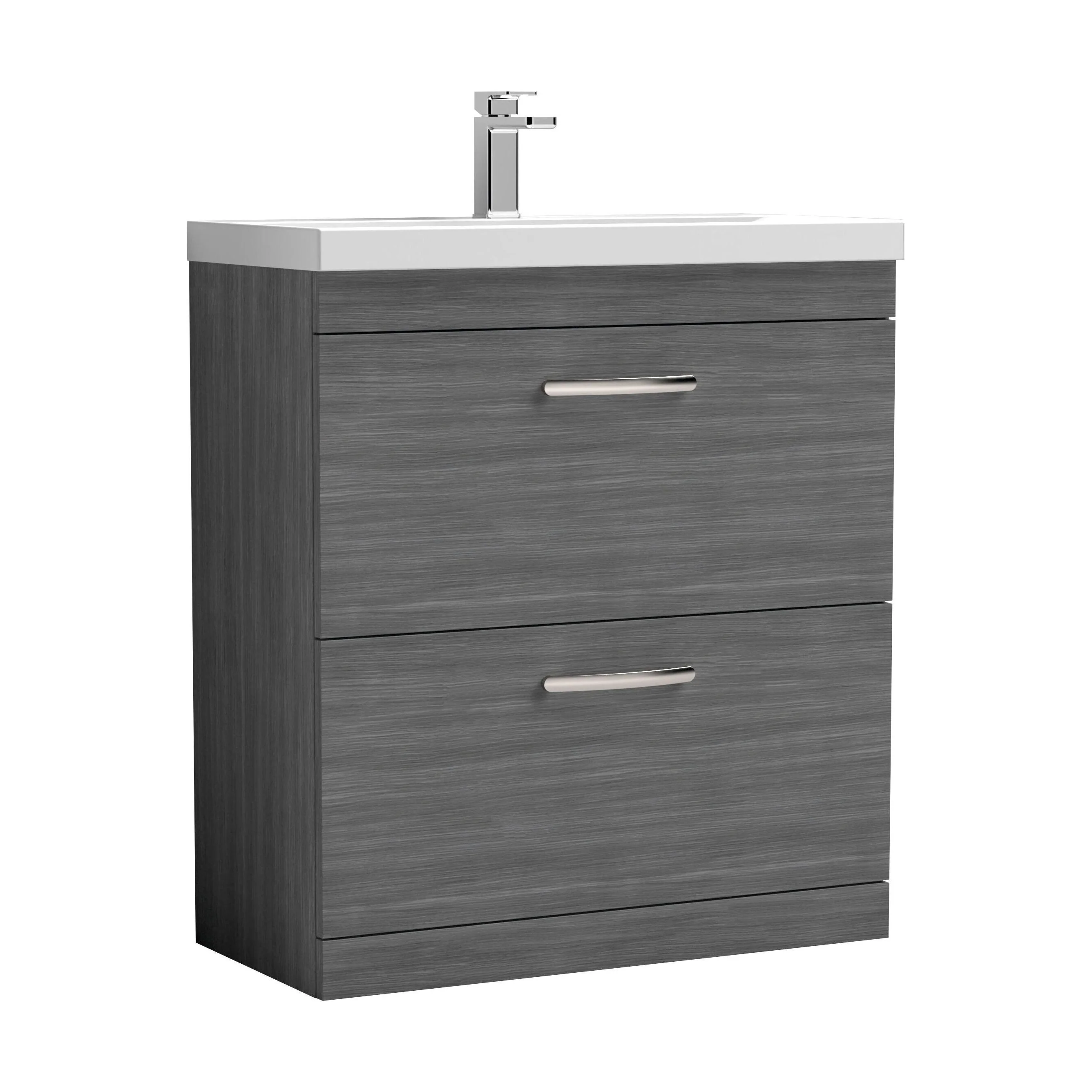 Millwich Contemporary 2 Drawer Floor Standing Vanity Unit with Thin Edge Basin, Anthracite Woodgrain, 800mm
