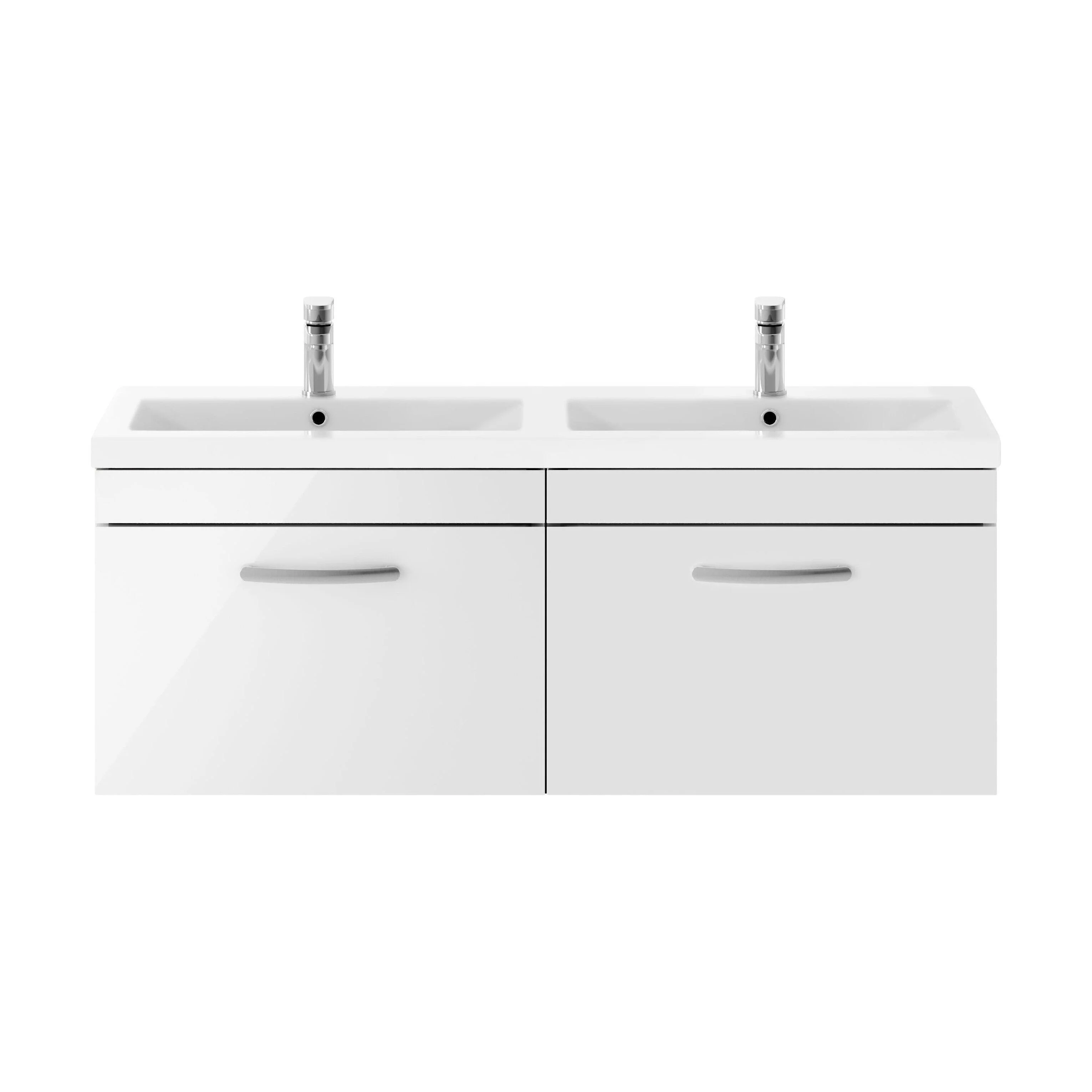 Millwich Contemporary 2 Drawer Wall Hung Vanity Unit with Basin, Gloss White, 1200mm