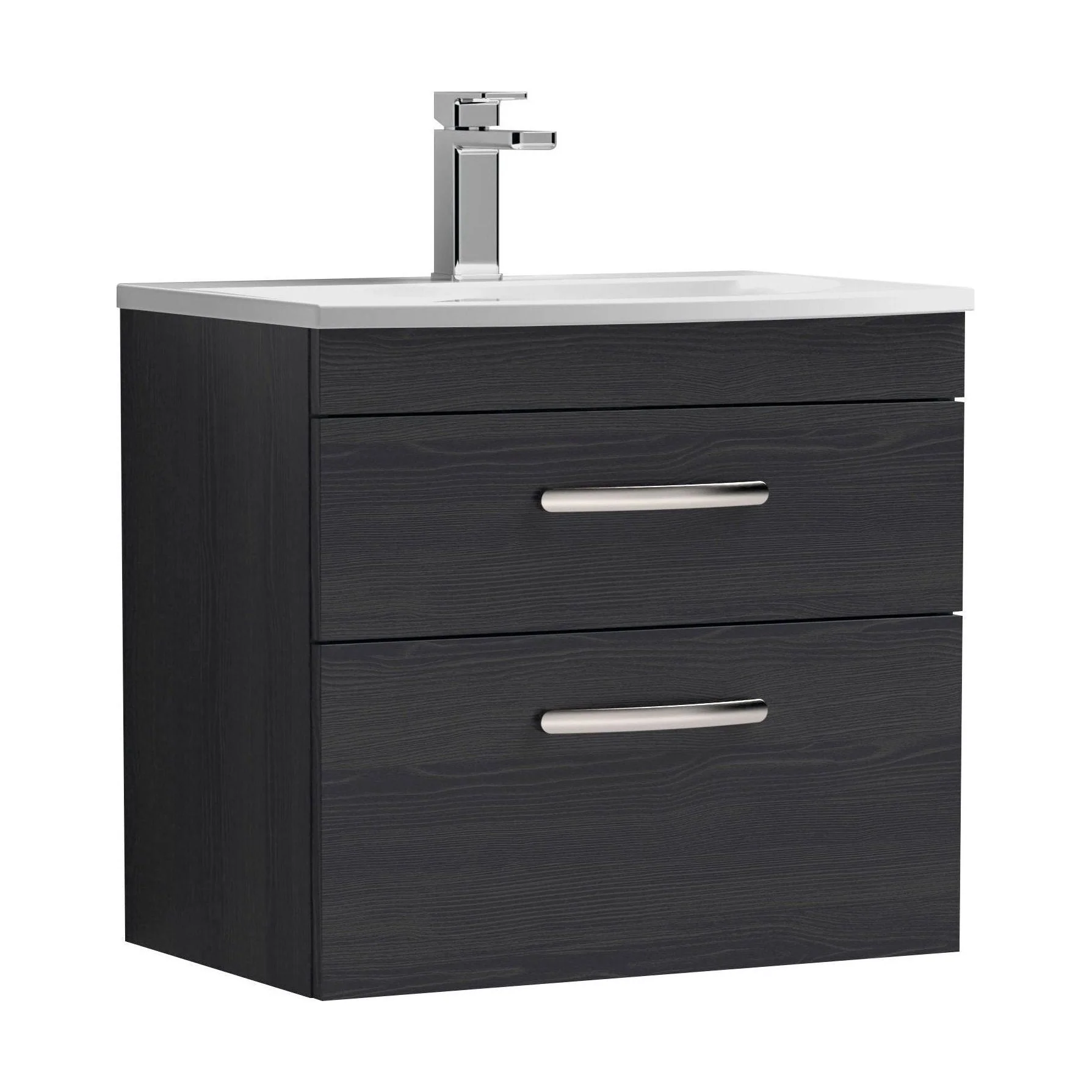 Millwich Contemporary 2 Drawer Wall Hung Vanity Unit with Curved Basin, Charcoal Black, 600mm
