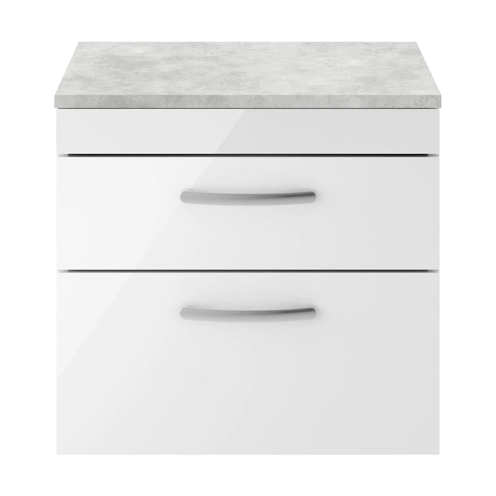 Millwich Contemporary 2 Drawer Wall Hung Vanity Unit with Laminate Black Galaxy Granite Worktop, 600mm