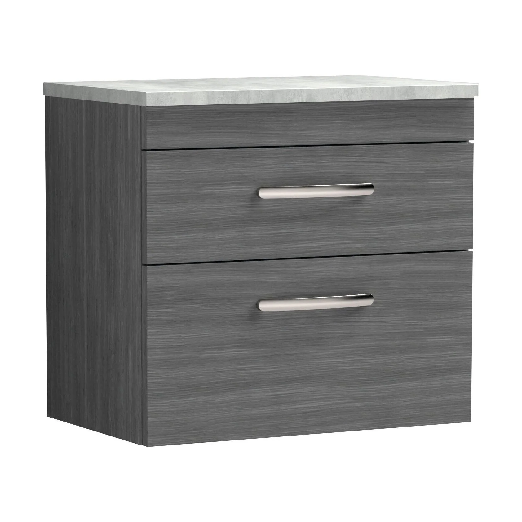 Millwich Contemporary 2 Drawer Wall Hung Vanity Unit with Laminate Black Galaxy Granite Worktop, Anthracite Woodgrain, 600mm