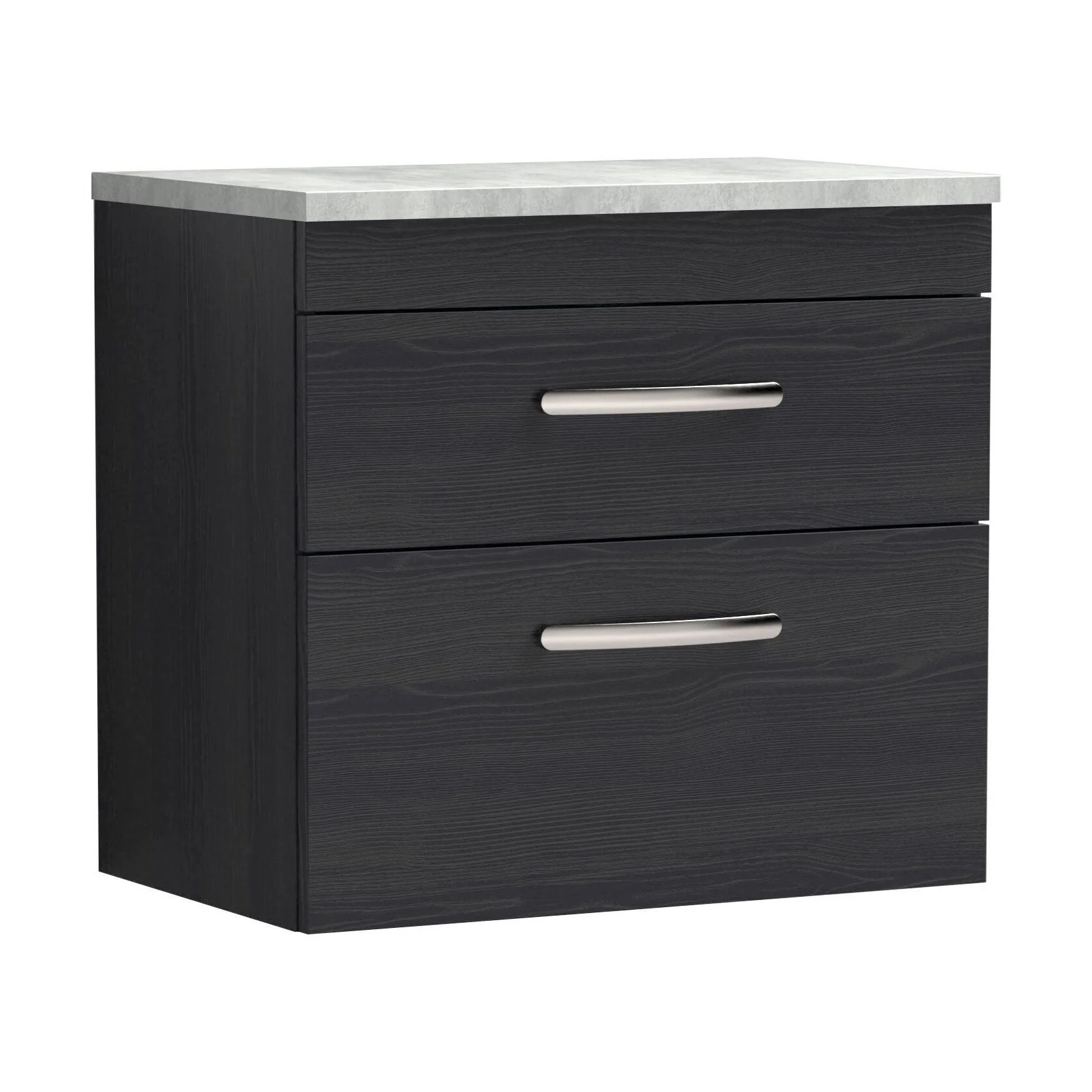 Millwich Contemporary 2 Drawer Wall Hung Vanity Unit with Laminate Black Galaxy Granite Worktop, Charcoal Black, 600mm