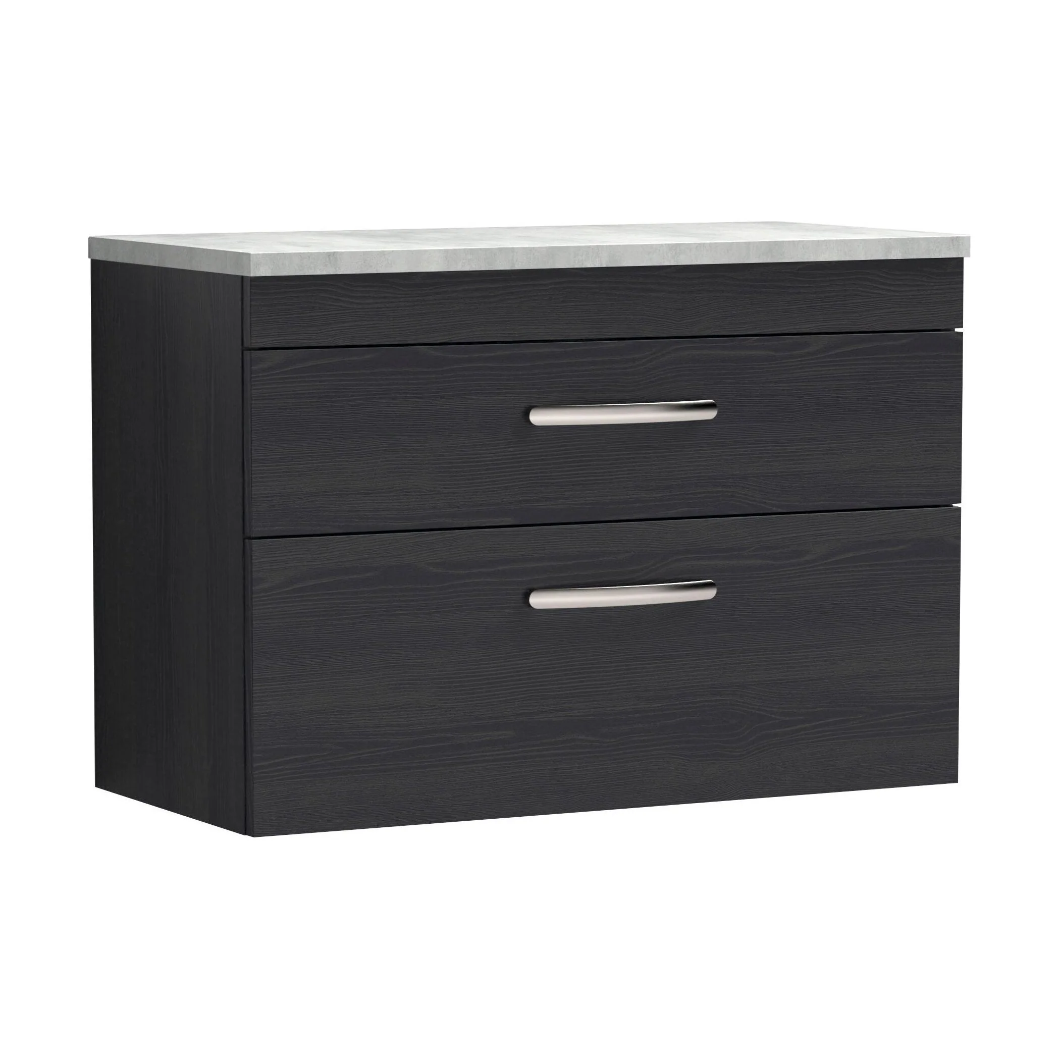 Millwich Contemporary 2 Drawer Wall Hung Vanity Unit with Laminate Black Galaxy Granite Worktop, Charcoal Black, 800mm