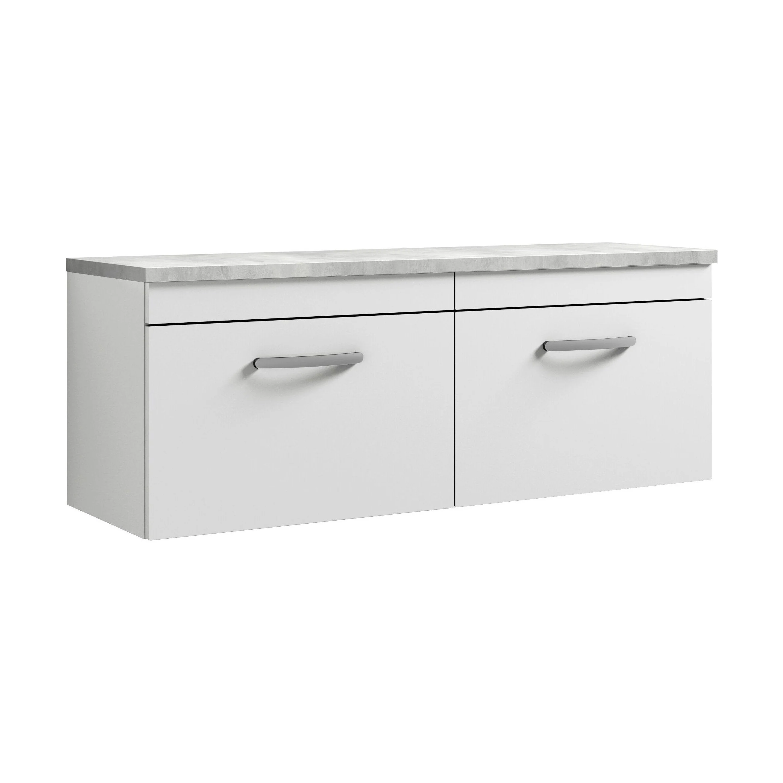 Millwich Contemporary 2 Drawer Wall Hung Vanity Unit with Laminate Black Galaxy Granite Worktop, Gloss White, 1200mm