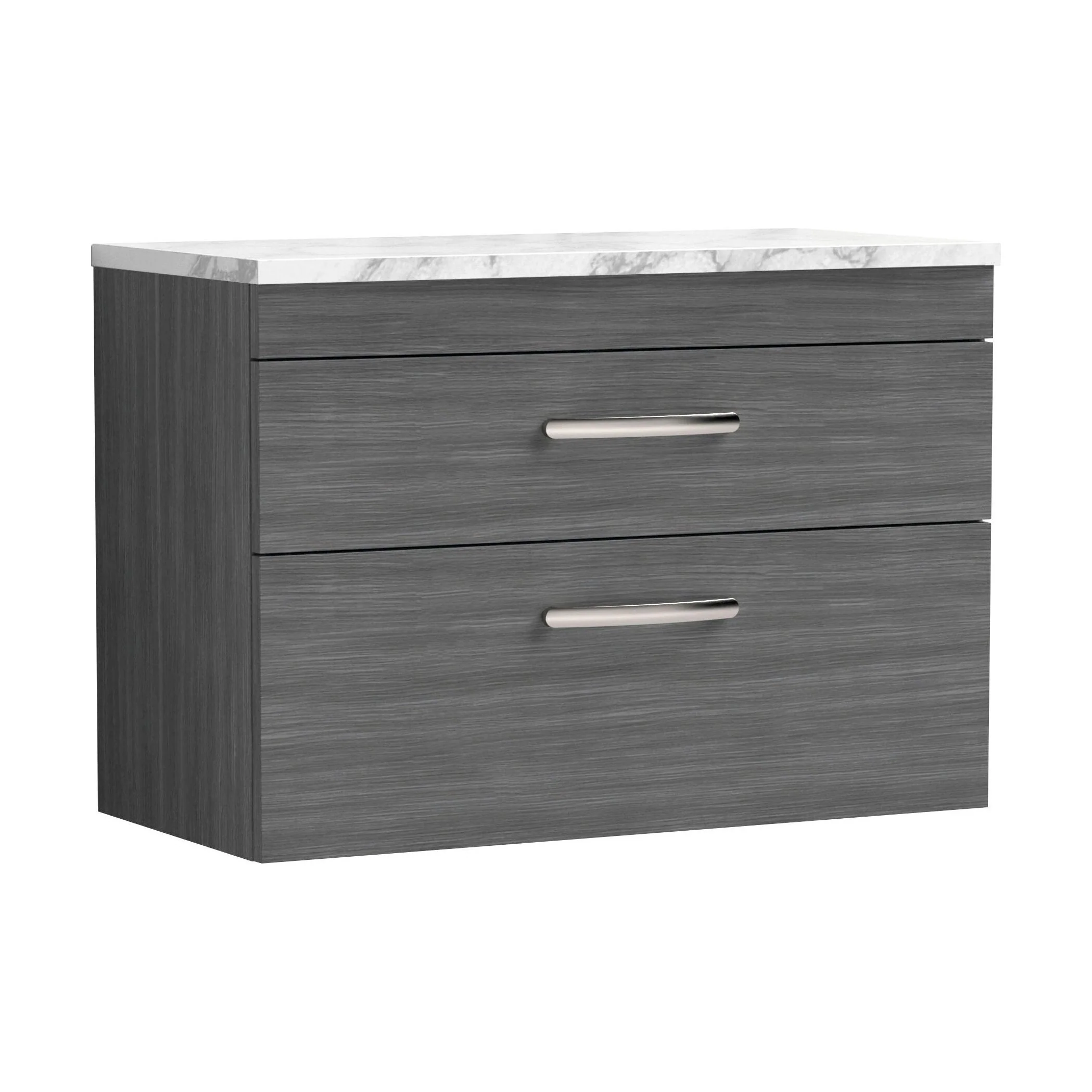 Millwich Contemporary 2 Drawer Wall Hung Vanity Unit with Laminate Carrara Marble Worktop, 805mm