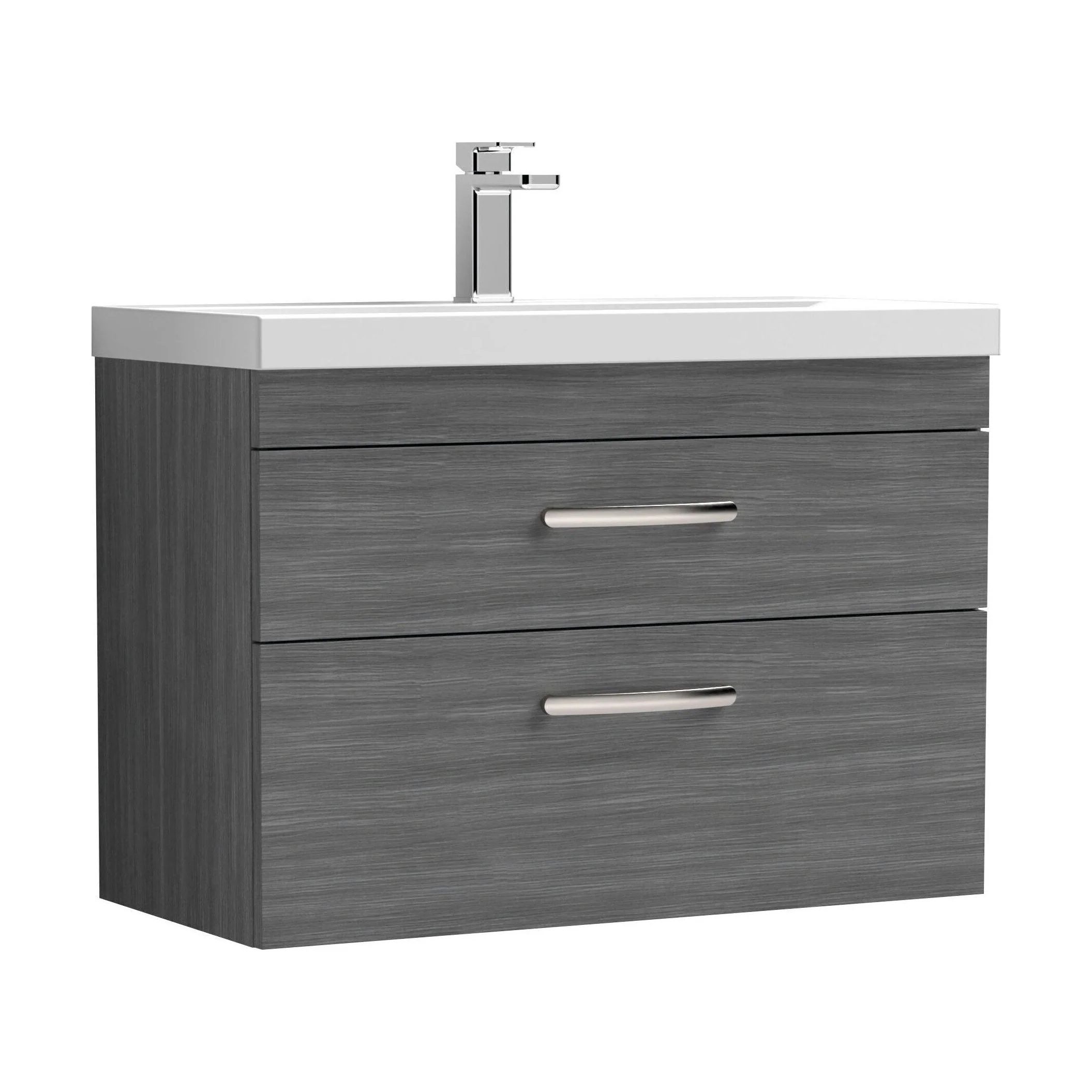 Millwich Contemporary 2 Drawer Wall Hung Vanity Unit with Thin Edge Basin, Anthracite Woodgrain, 800mm
