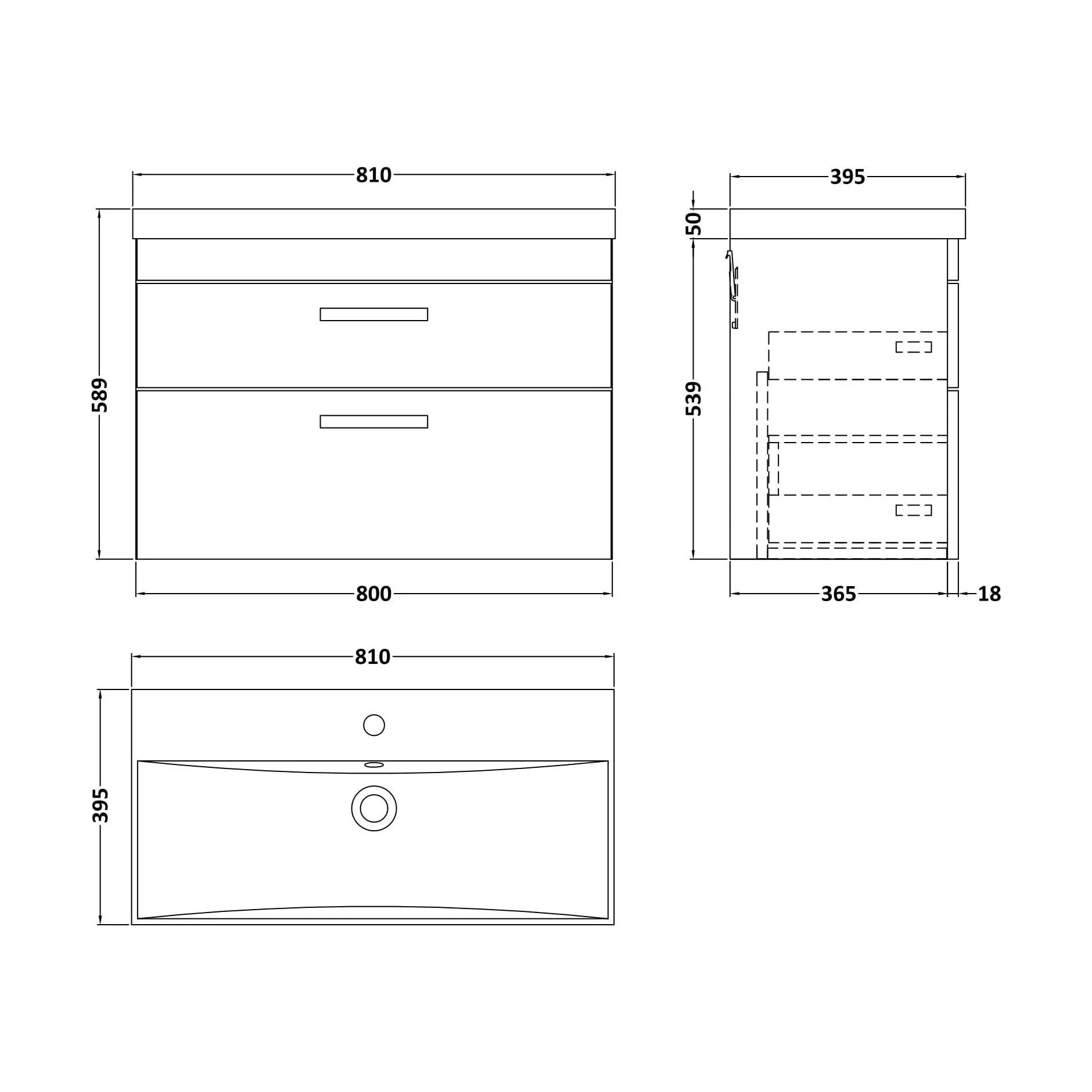 Millwich Contemporary 2 Drawer Wall Hung Vanity Unit with Thin Edge Basin, Anthracite Woodgrain, 800mm - Image 2