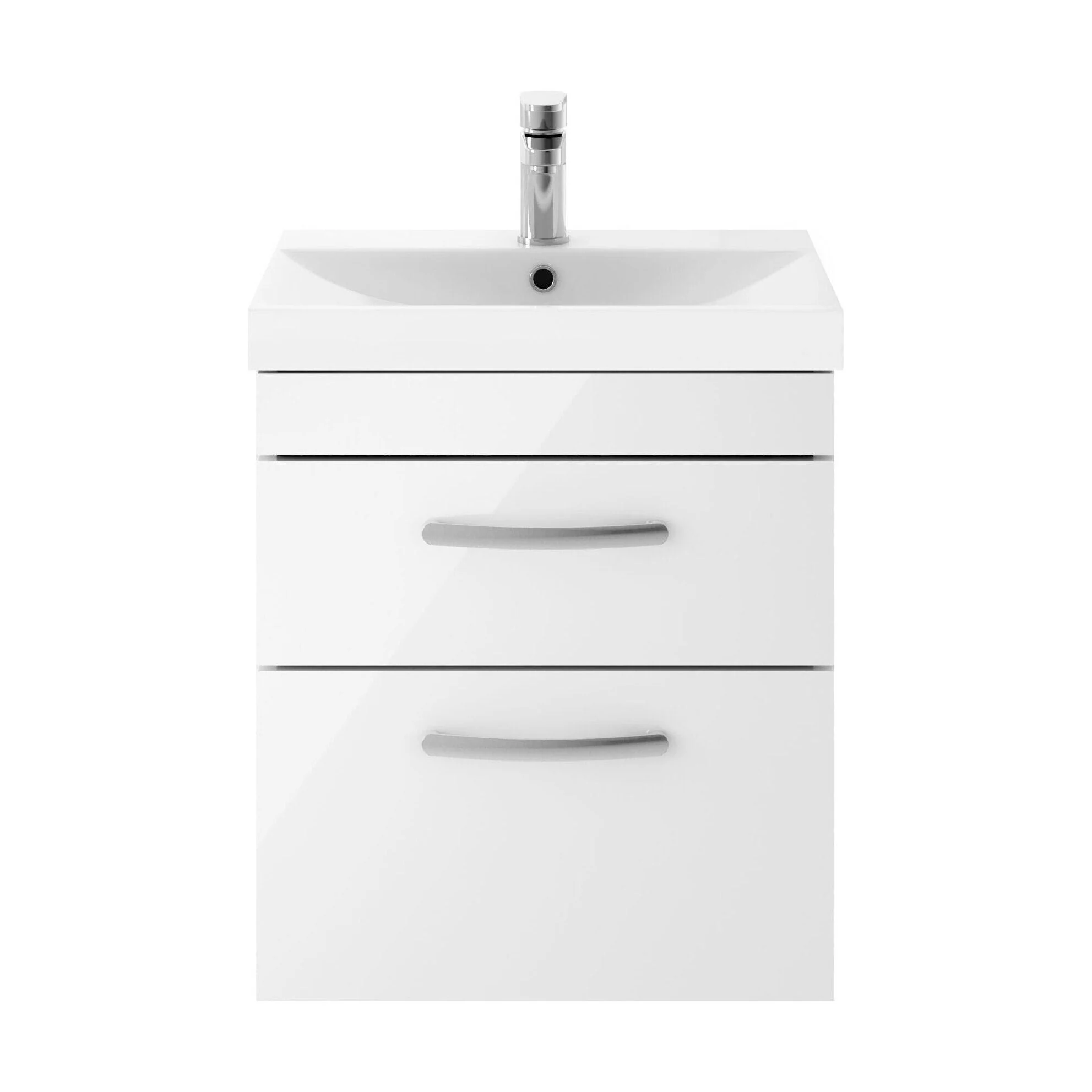 Millwich Contemporary 2 Drawer Wall Hung Vanity Unit with Thin Edge Basin, Gloss White, 500mm