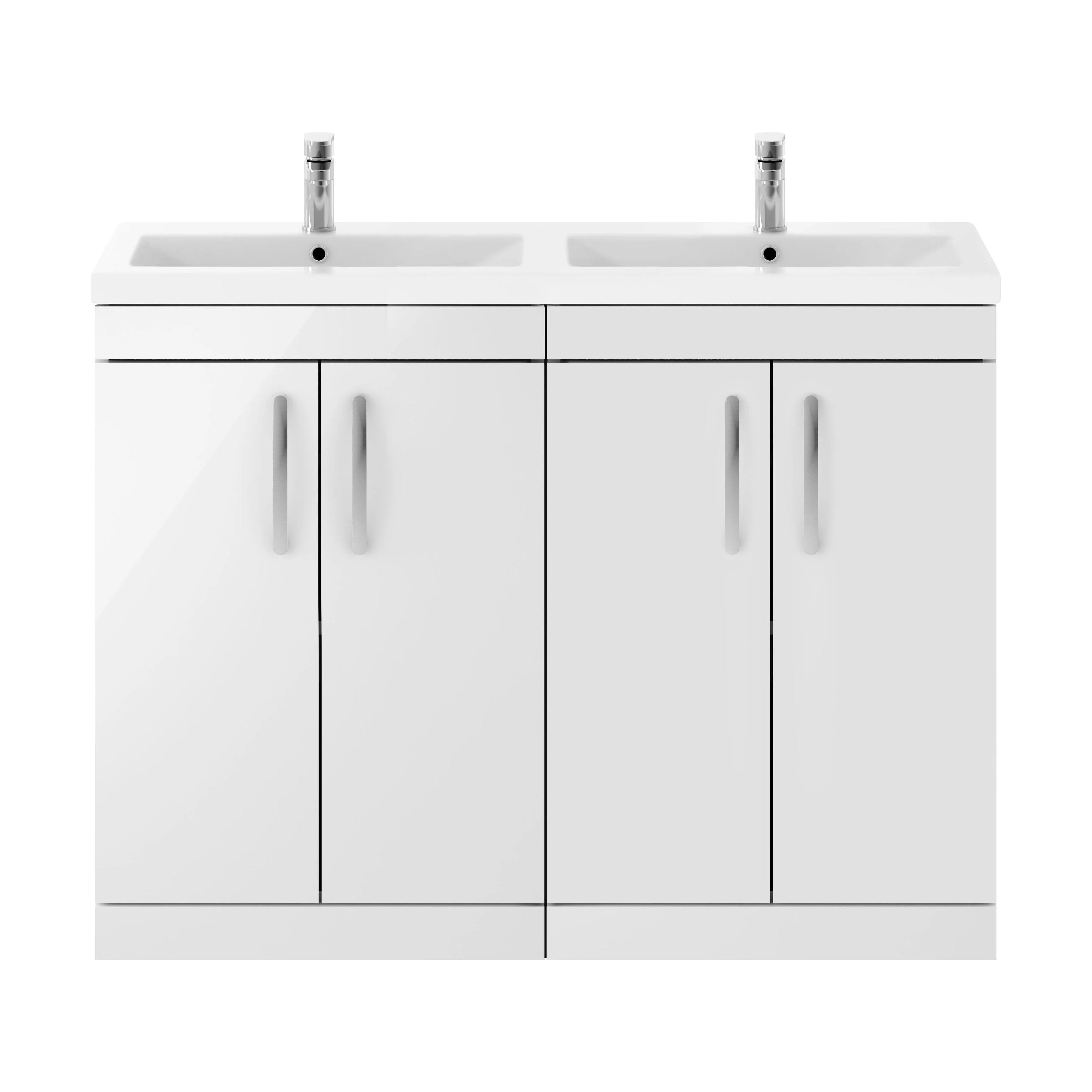 Millwich Contemporary 4 Door Floor Standing Vanity Unit with Basin, Gloss White, 1200mm