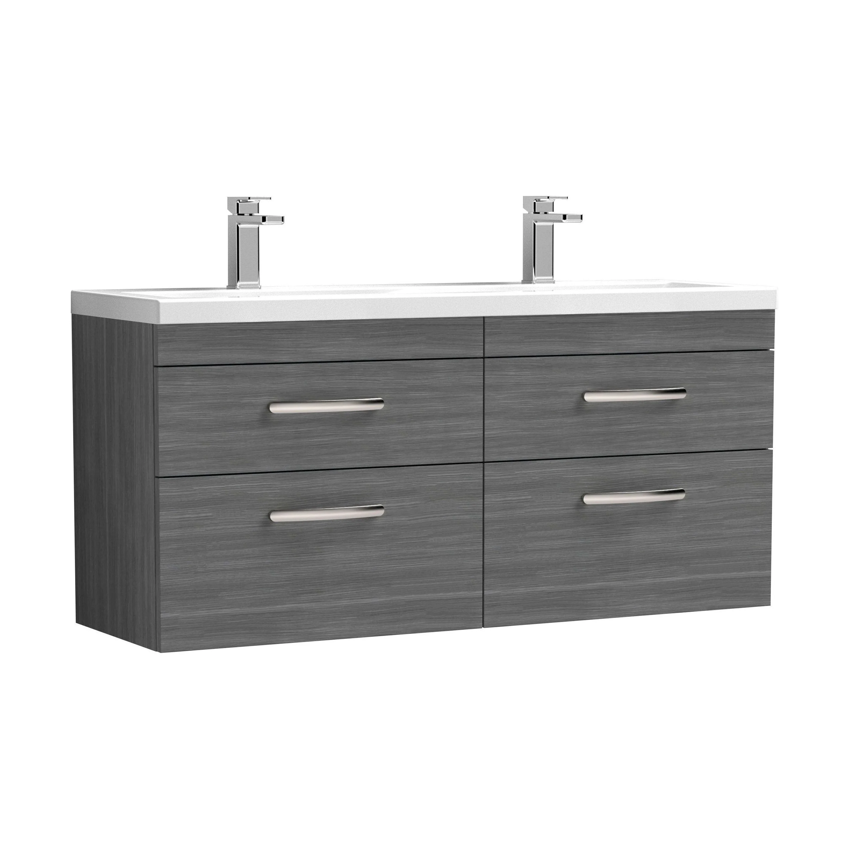 Millwich Contemporary 4 Drawer Wall Hung Vanity Unit with Basin, Anthracite Woodgrain, 1200mm