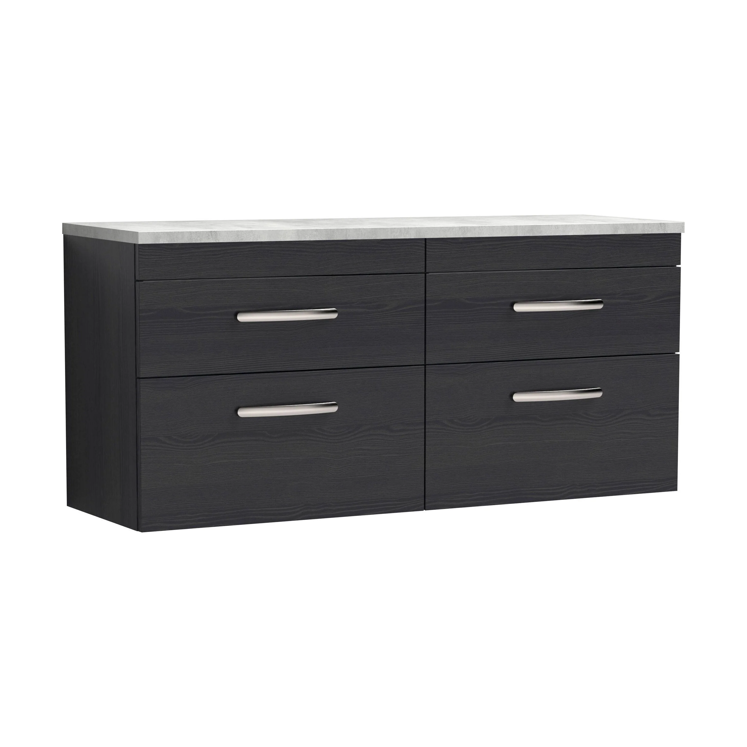Millwich Contemporary 4 Drawer Wall Hung Vanity Unit with Laminate Black Galaxy Granite Worktop, Charcoal Black, 1200mm