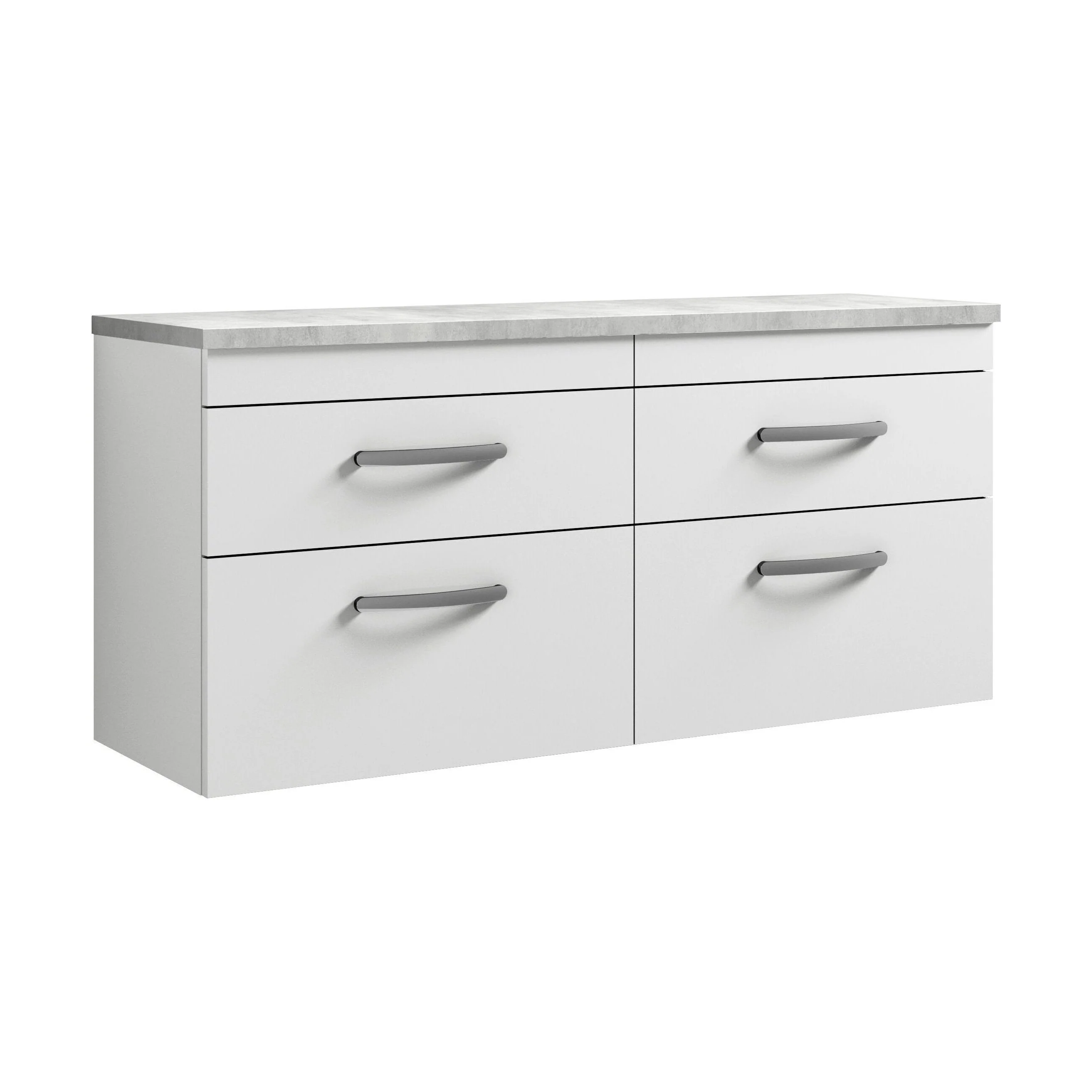Millwich Contemporary 4 Drawer Wall Hung Vanity Unit with Laminate Black Galaxy Granite Worktop, Gloss White, 1200mm