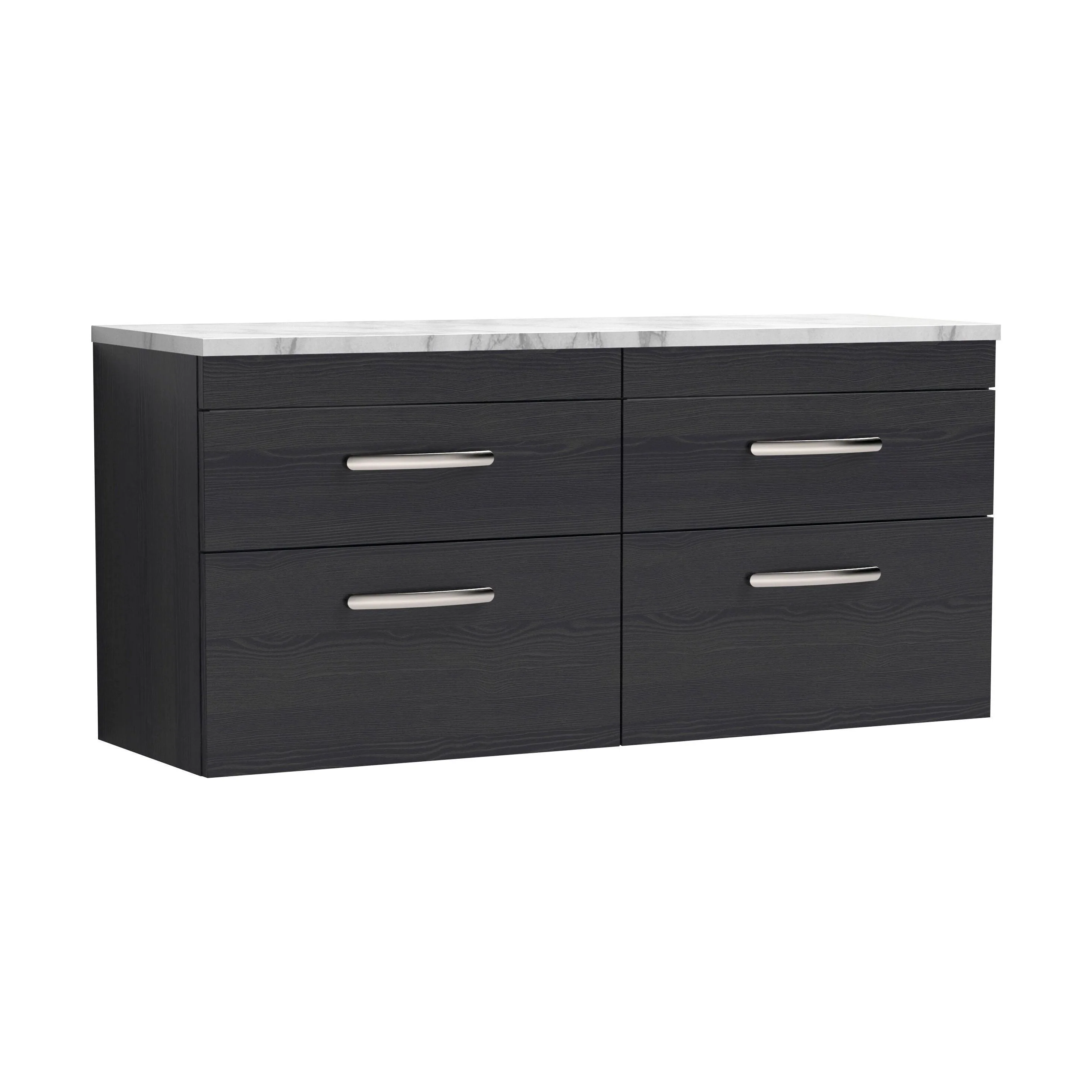 Millwich Contemporary 4 Drawer Wall Hung Vanity Unit with Laminate Carrara Marble Worktop, Charcoal Black, 1200mm