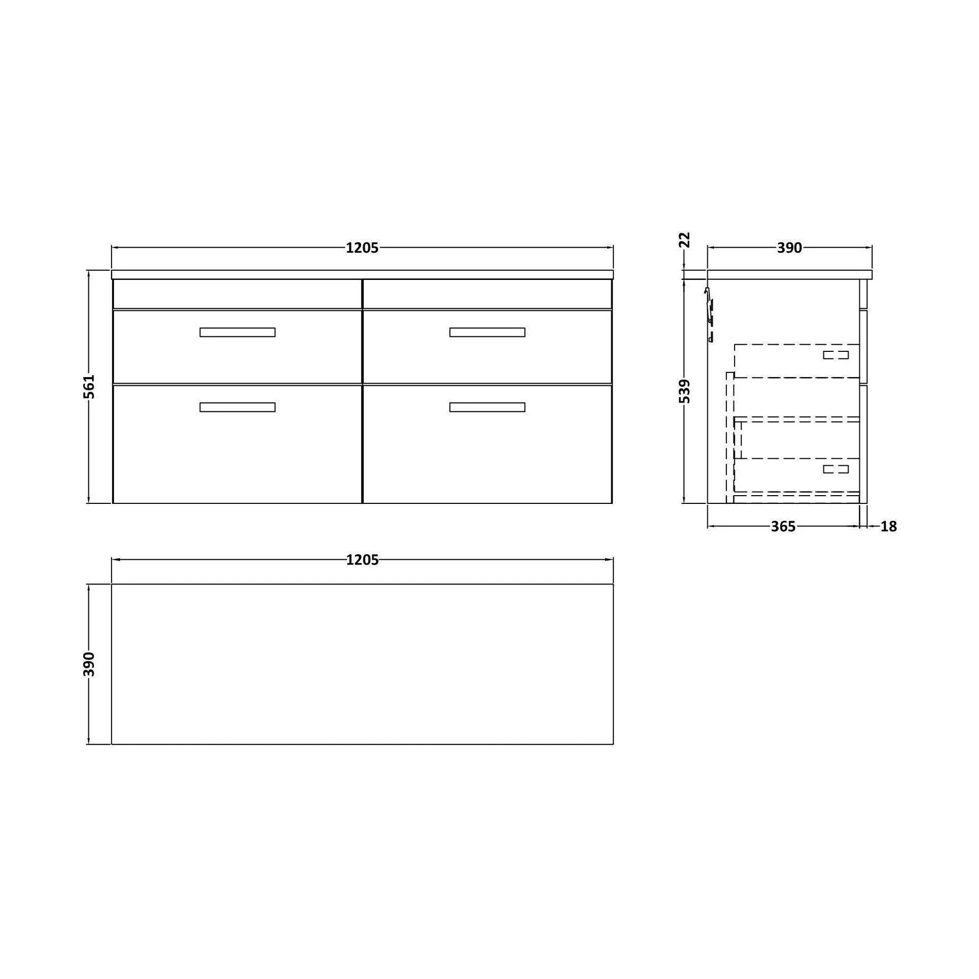 Millwich Contemporary 4 Drawer Wall Hung Vanity Unit with Laminate Carrara Marble Worktop, Charcoal Black, 1200mm - Image 2