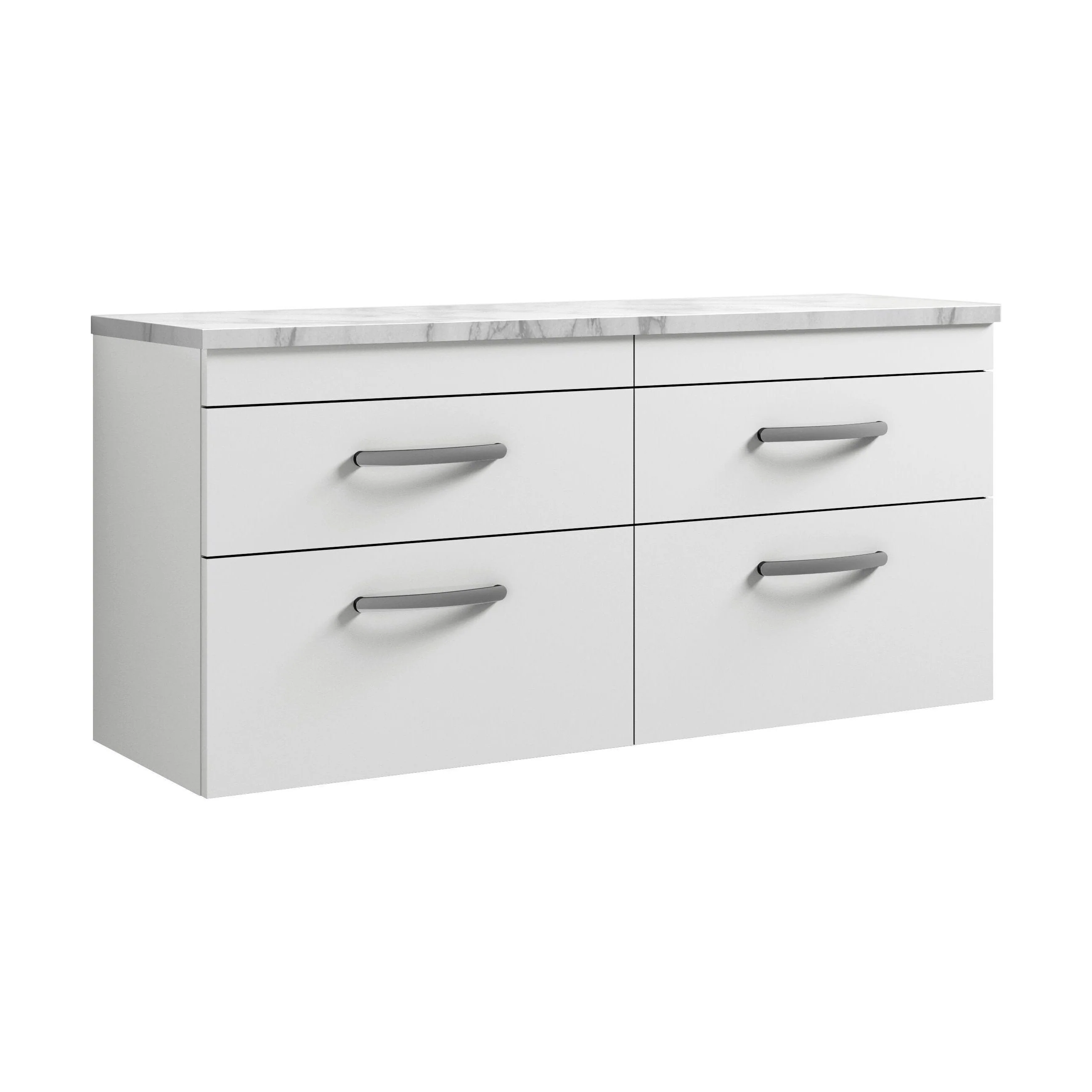 Millwich Contemporary 4 Drawer Wall Hung Vanity Unit with Laminate Carrara Marble Worktop, Gloss White, 1200mm