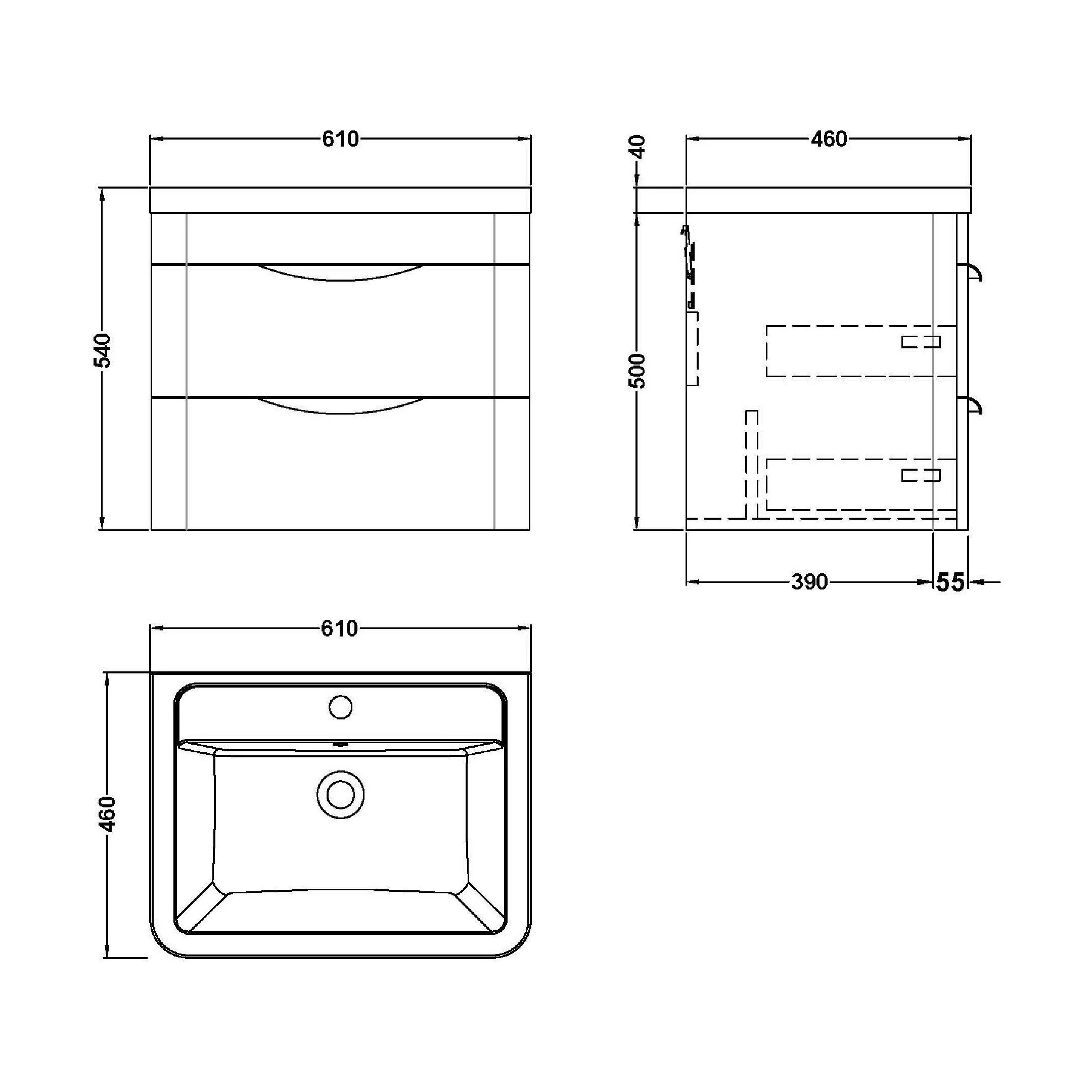 Aldershawe Modern 2-Drawer Wall Hung Vanity Basin Unit with Ceramic Basin - 600mm - Image 10
