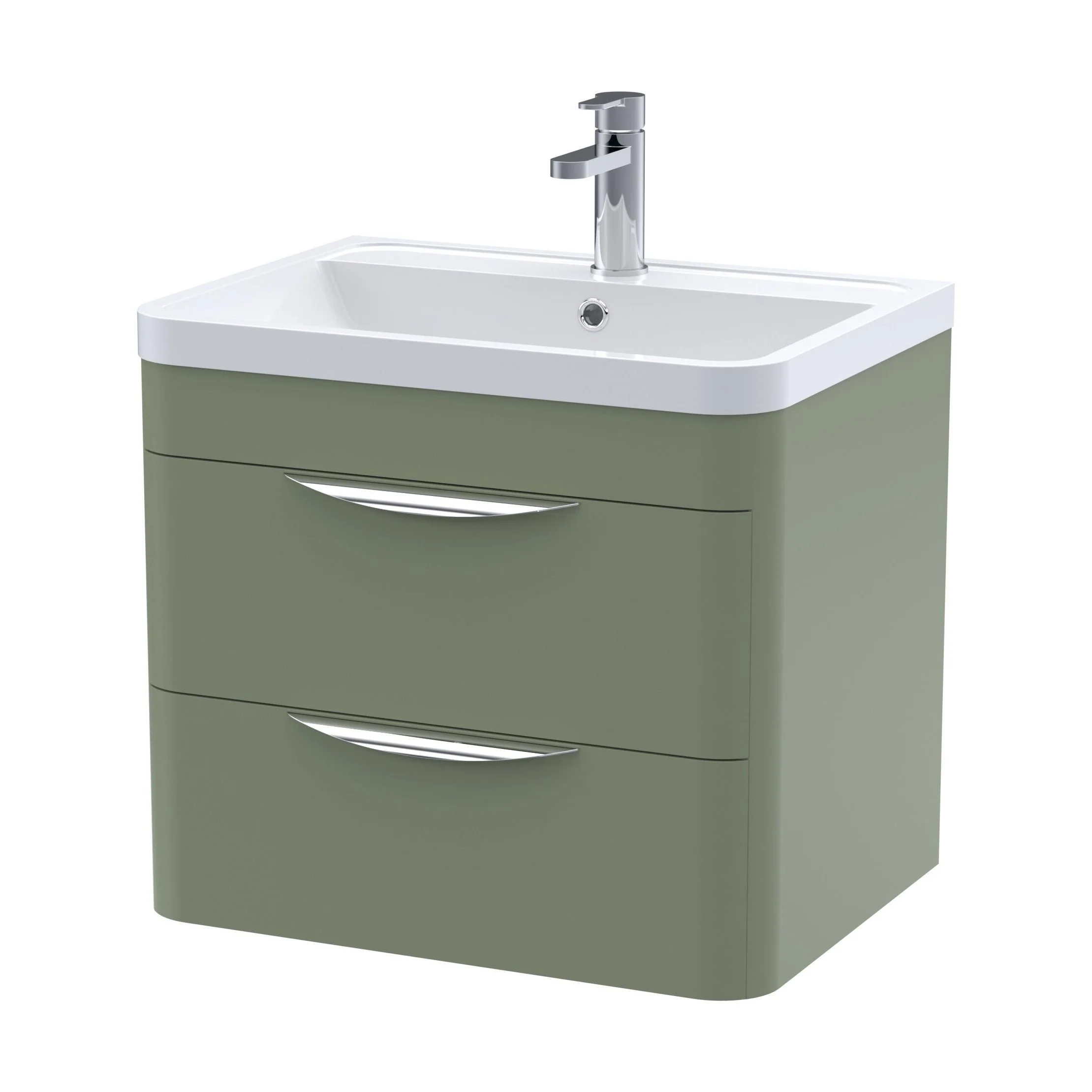 Aldershawe Modern 2-Drawer Wall Hung Vanity Basin Unit with Ceramic Basin - 600mm - Image 3