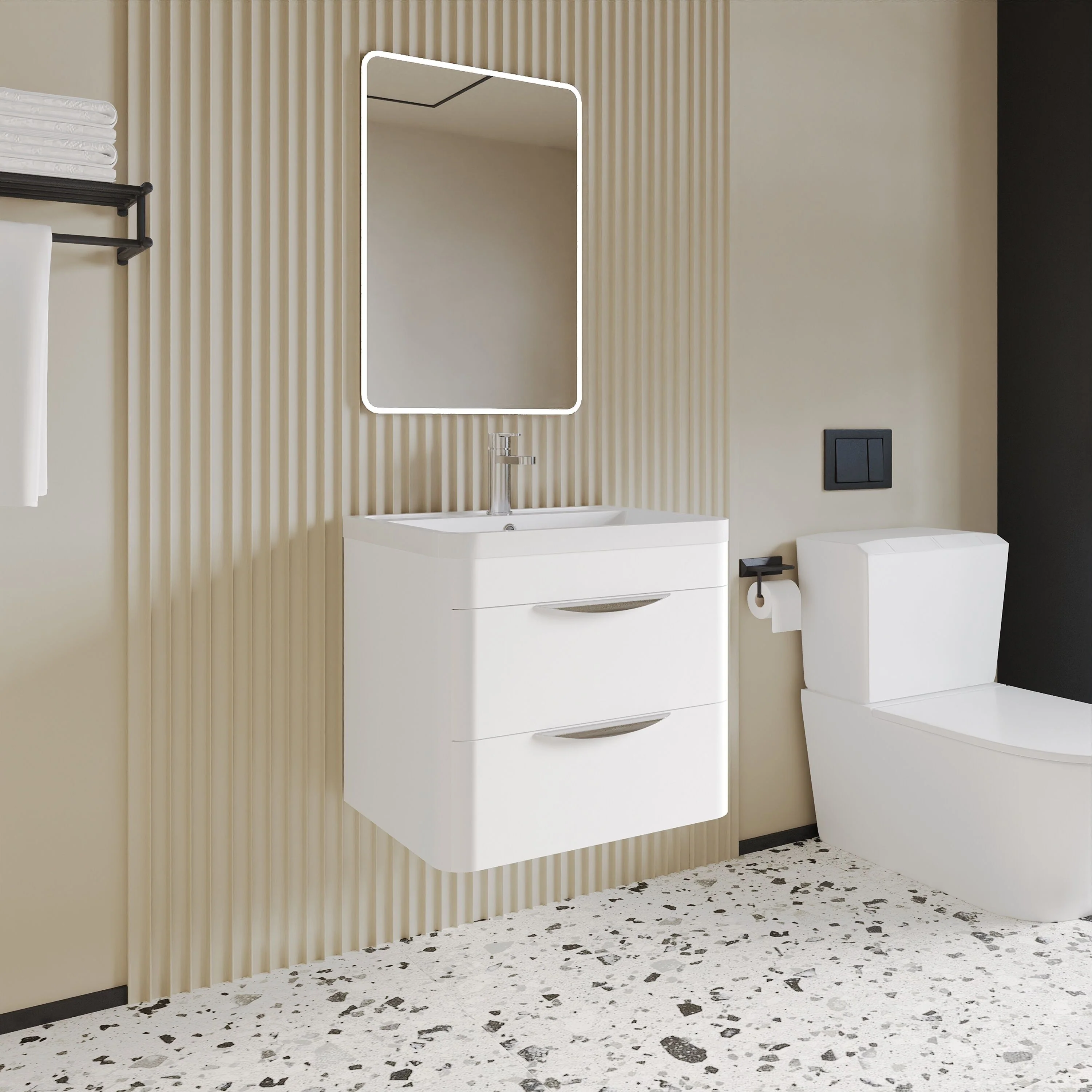Aldershawe Modern 2-Drawer Wall Hung Vanity Basin Unit with Ceramic Basin - 600mm - Image 5