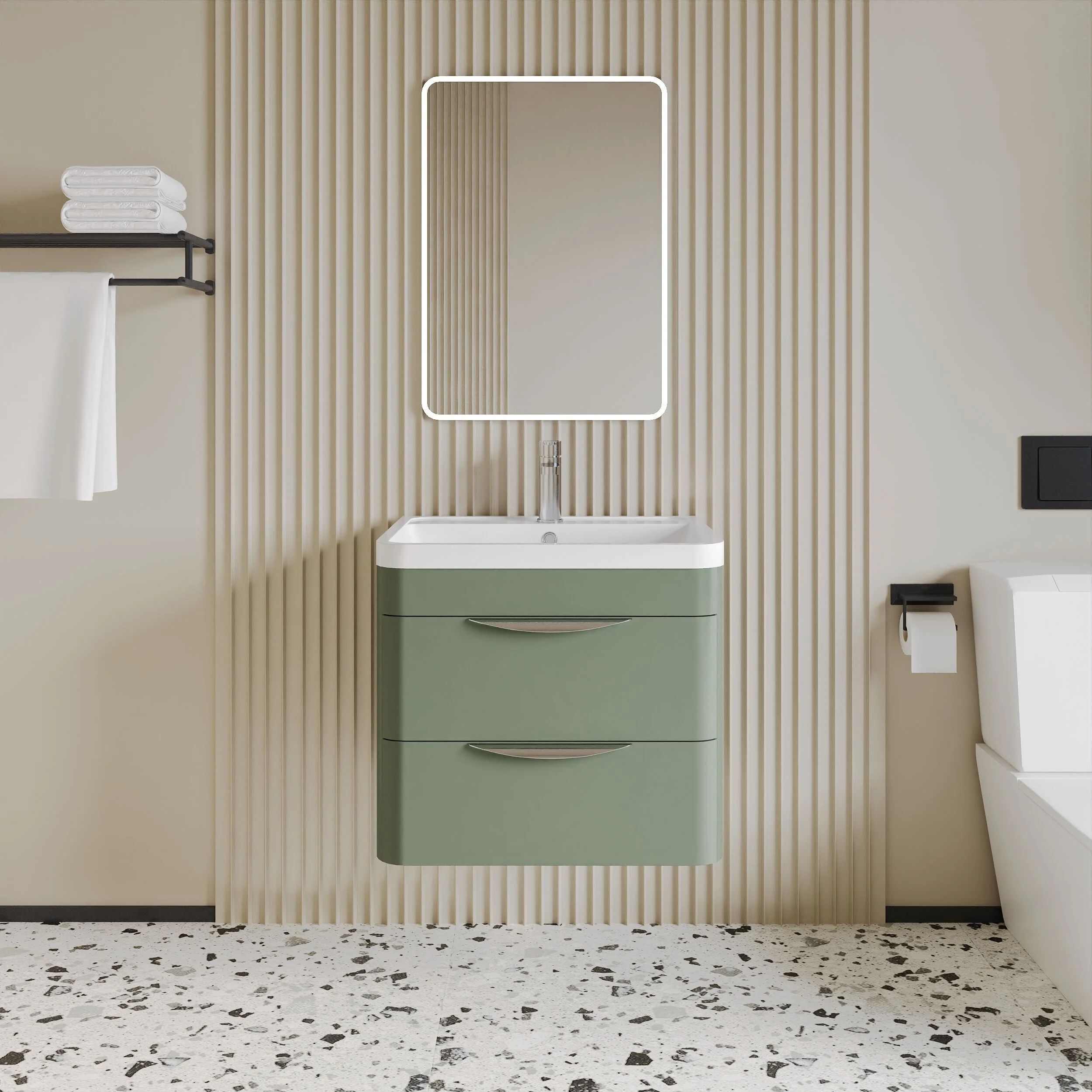 Aldershawe Modern 2-Drawer Wall Hung Vanity Basin Unit with Ceramic Basin - 600mm - Image 8