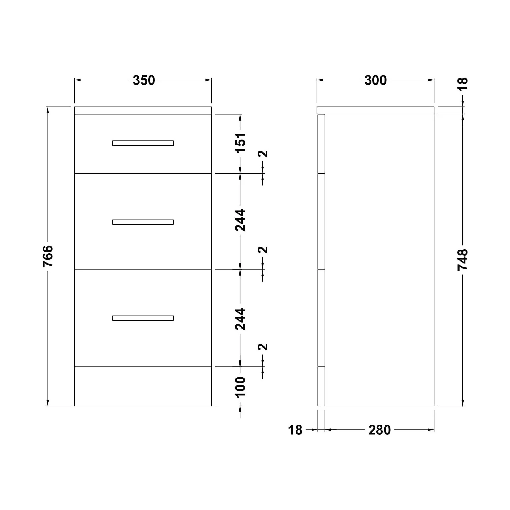 Hamstall Modern Bathroom Floor Standing 3 Drawer Unit – 350 x 300mm, Dark Grey - Image 3